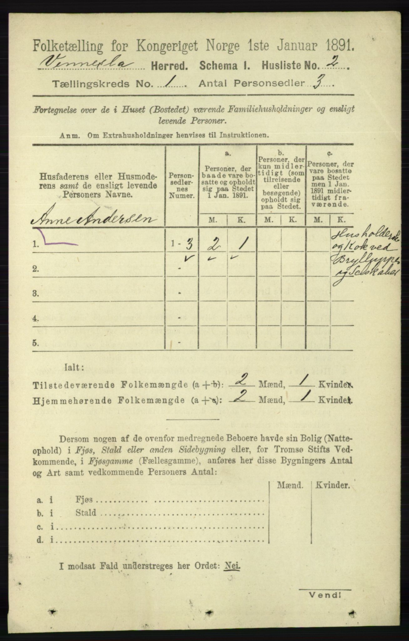 RA, 1891 census for 1014 Vennesla, 1891, p. 18