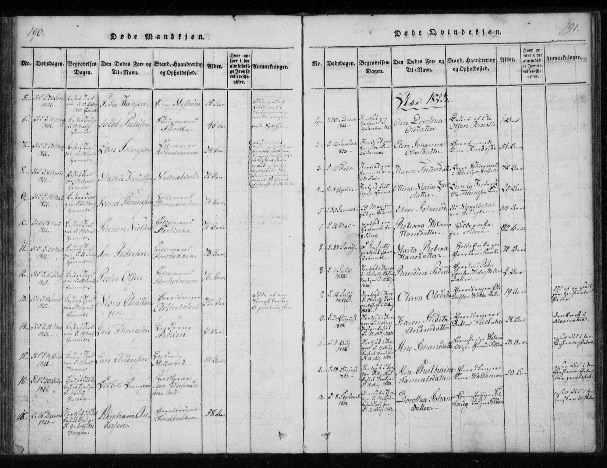 Ministerialprotokoller, klokkerbøker og fødselsregistre - Nordland, SAT/A-1459/825/L0353: Parish register (official) no. 825A07, 1820-1826, p. 190-191
