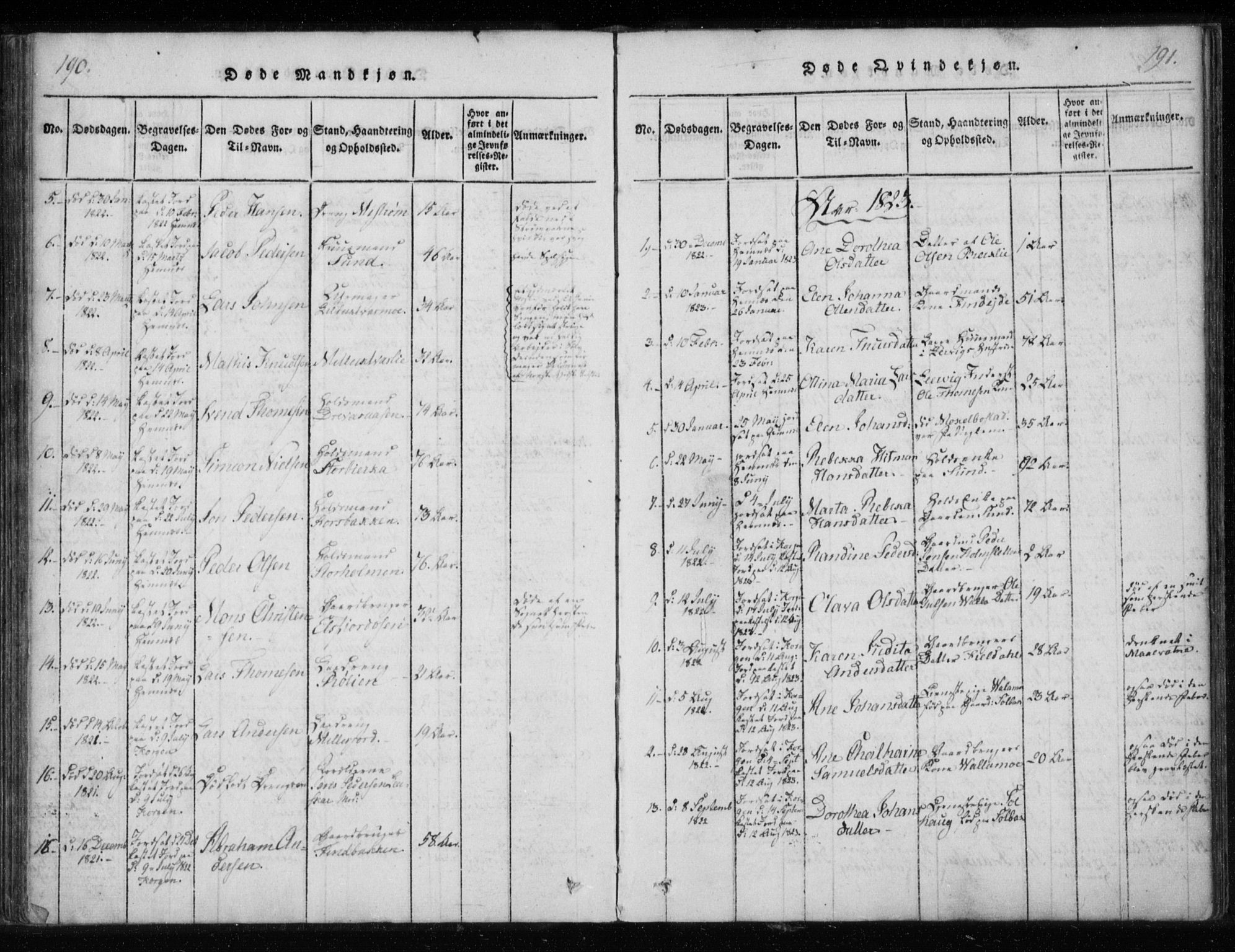 Ministerialprotokoller, klokkerbøker og fødselsregistre - Nordland, AV/SAT-A-1459/825/L0353: Parish register (official) no. 825A07, 1820-1826, p. 190-191