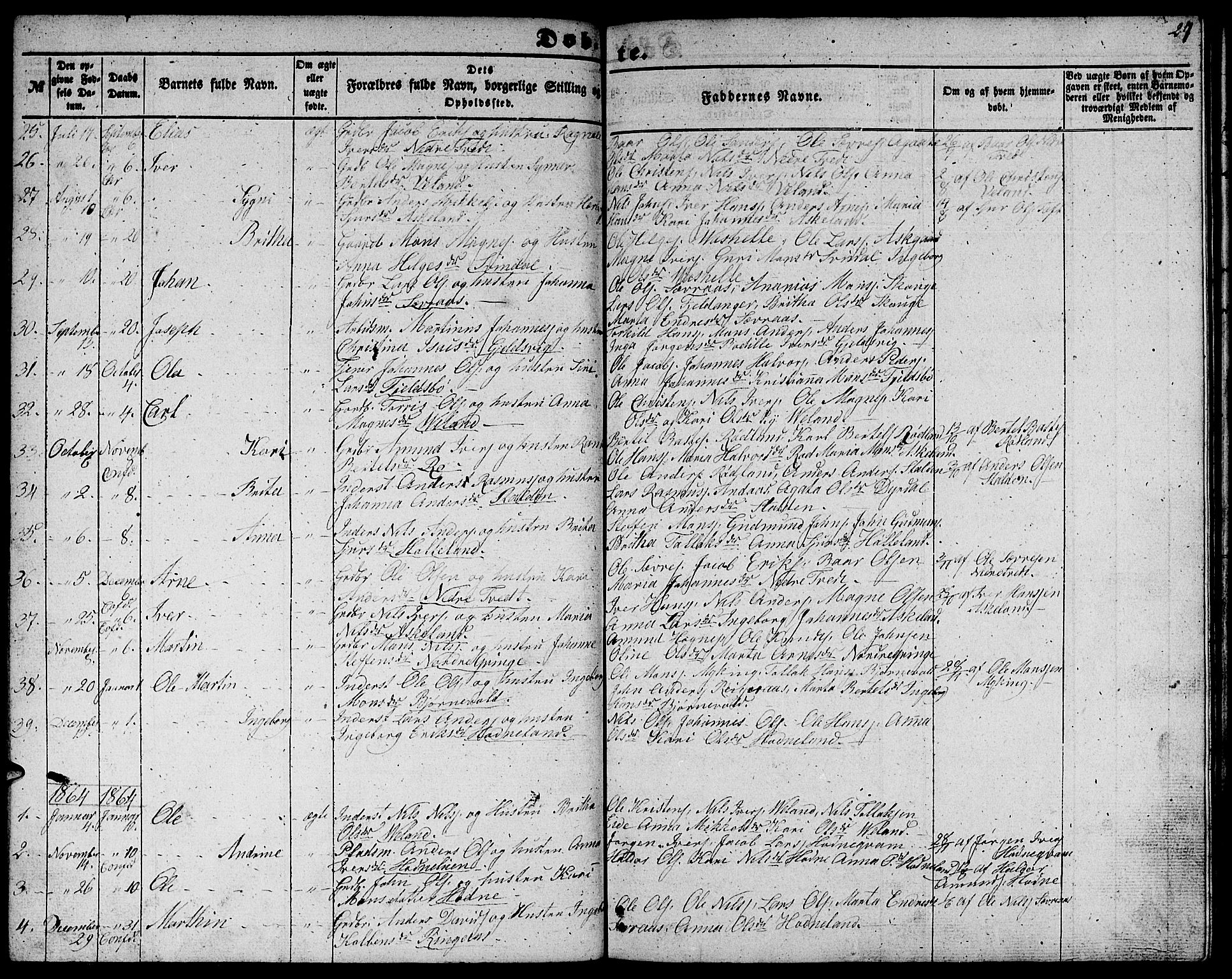 Lindås Sokneprestembete, SAB/A-76701/H/Hab: Parish register (copy) no. E 1, 1852-1867, p. 27