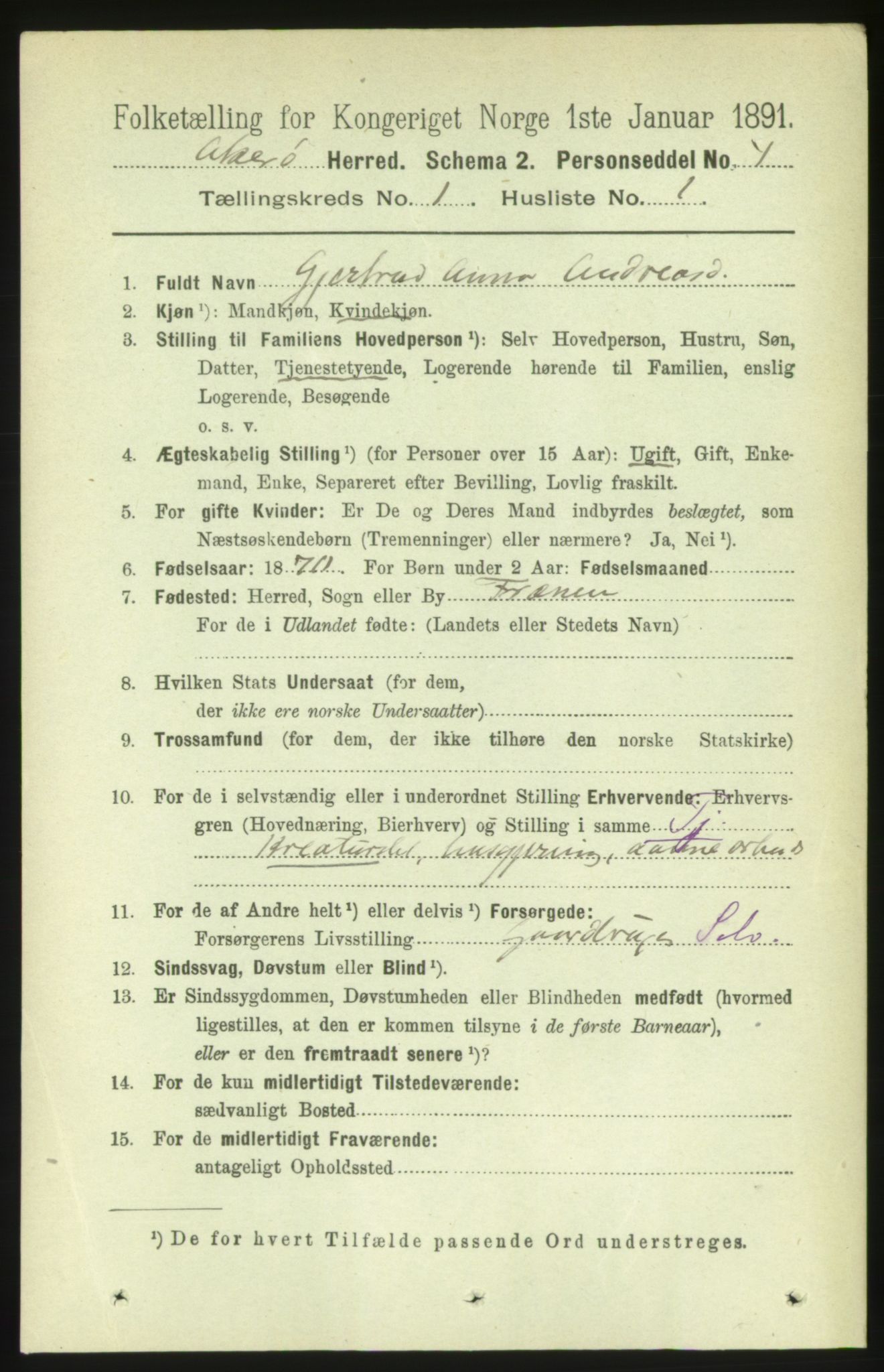 RA, 1891 census for 1545 Aukra, 1891, p. 100