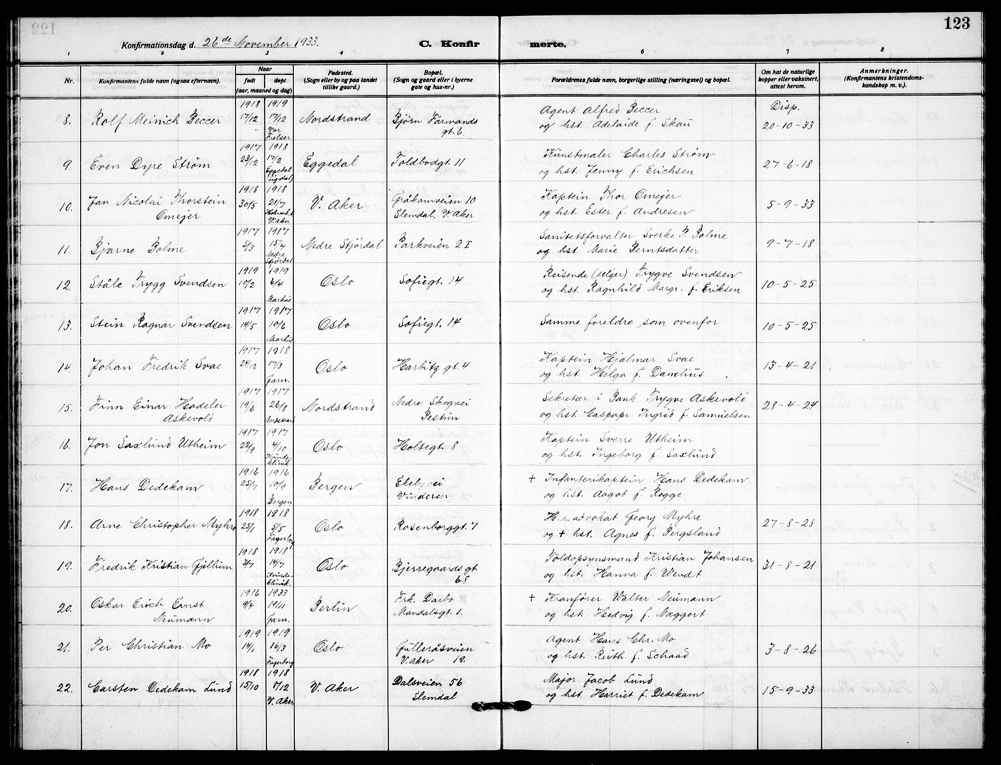 Garnisonsmenigheten Kirkebøker, AV/SAO-A-10846/F/Fa/L0017: Parish register (official) no. 17, 1926-1937, p. 123