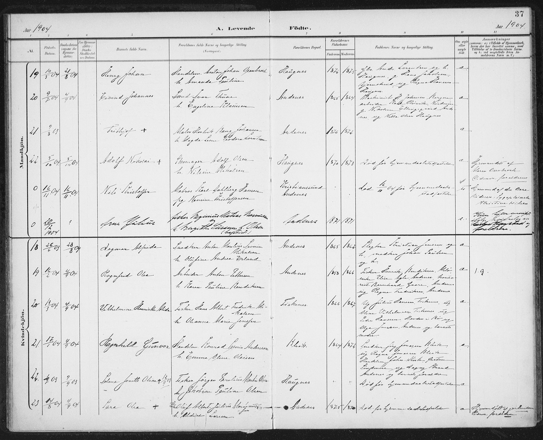 Ministerialprotokoller, klokkerbøker og fødselsregistre - Nordland, AV/SAT-A-1459/899/L1437: Parish register (official) no. 899A05, 1897-1908, p. 37