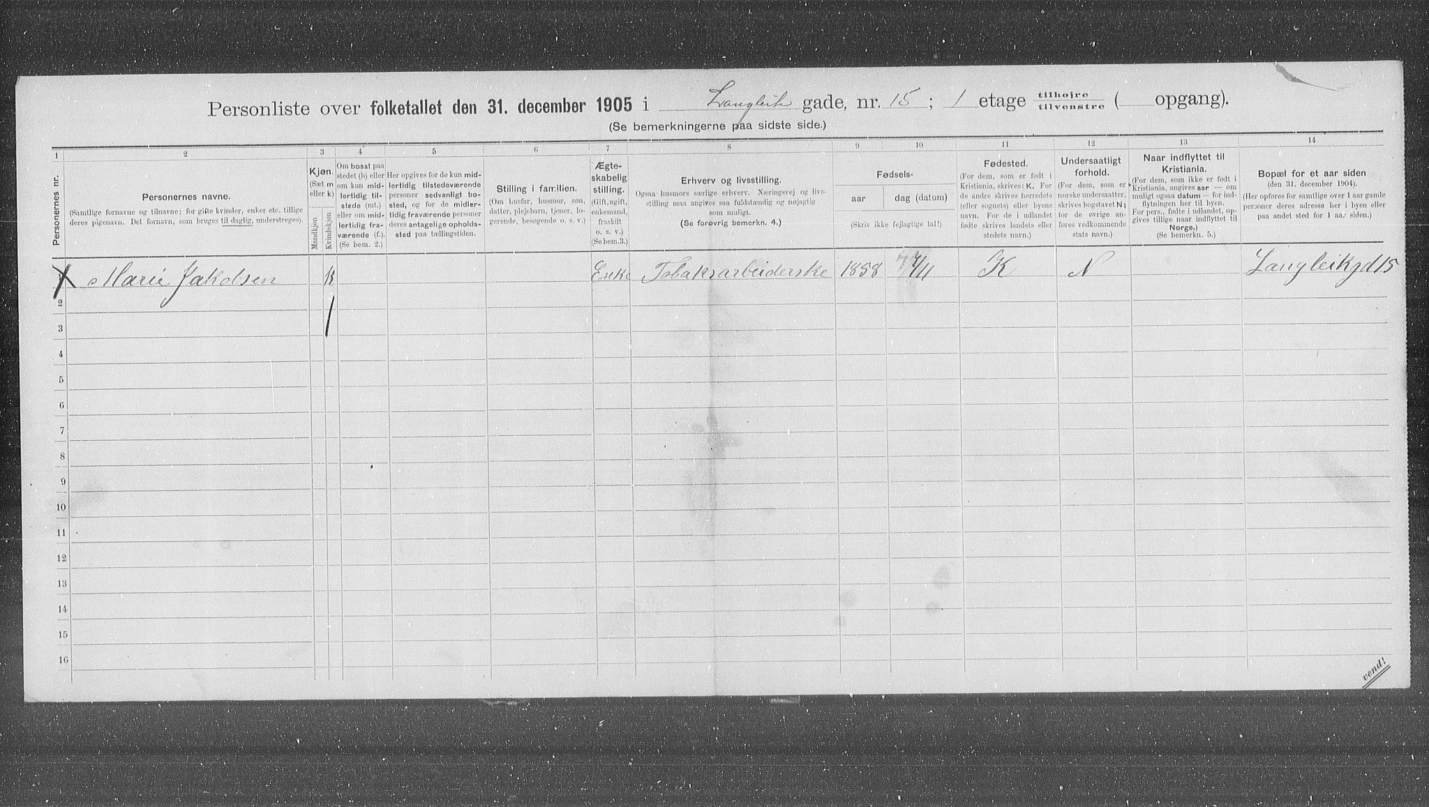 OBA, Municipal Census 1905 for Kristiania, 1905, p. 29956