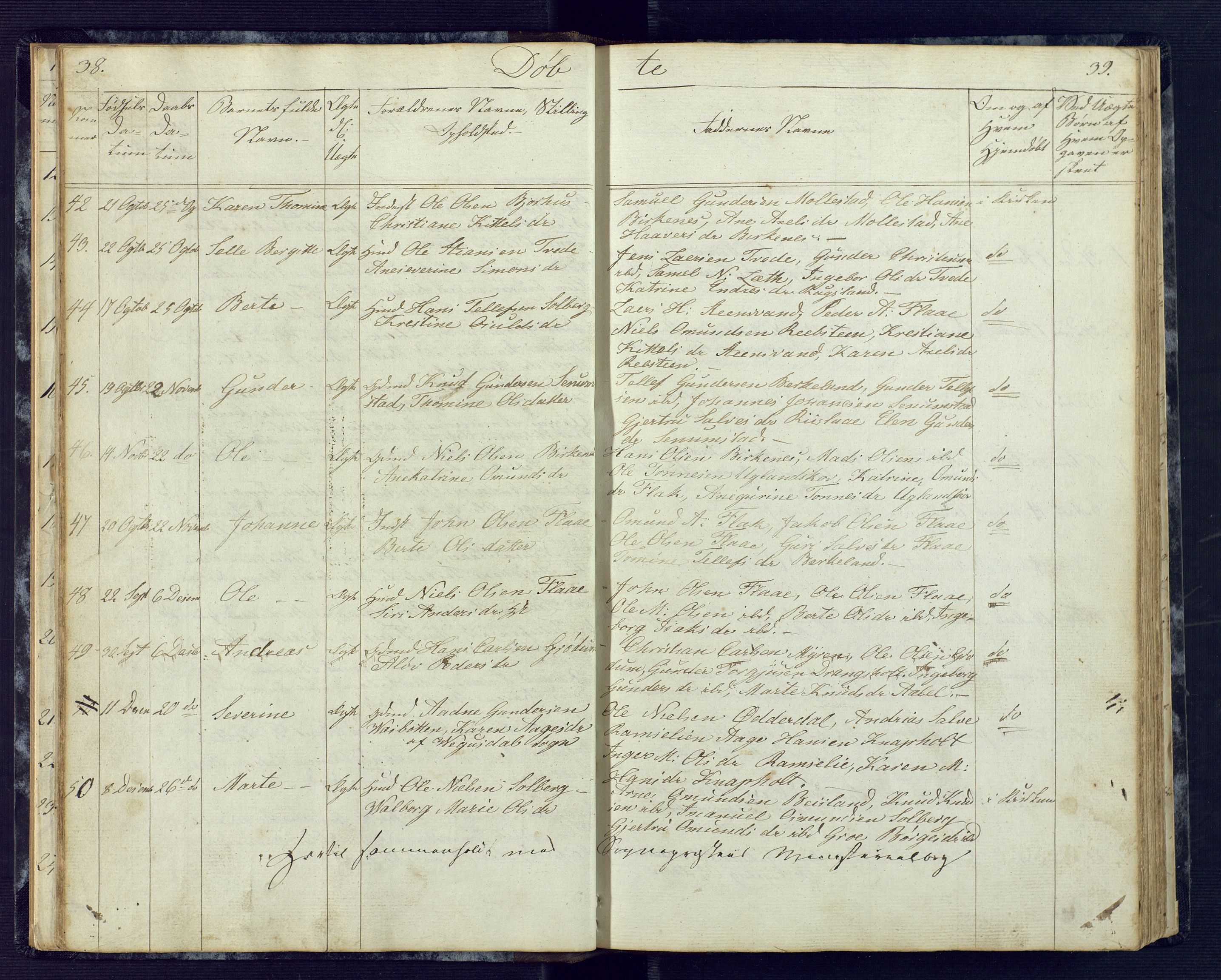 Birkenes sokneprestkontor, AV/SAK-1111-0004/F/Fb/L0001: Parish register (copy) no. B 1, 1837-1856, p. 38-39