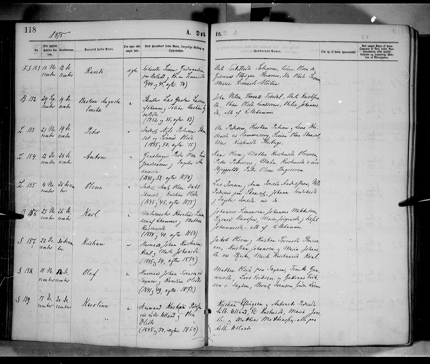 Fåberg prestekontor, SAH/PREST-086/H/Ha/Haa/L0007: Parish register (official) no. 7, 1868-1878, p. 118