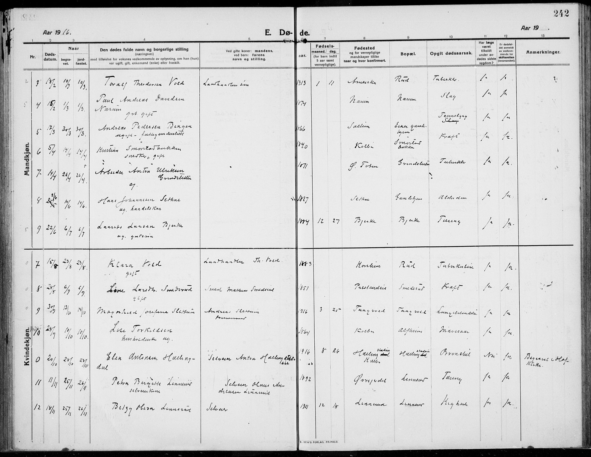 Kolbu prestekontor, SAH/PREST-110/H/Ha/Haa/L0002: Parish register (official) no. 2, 1912-1926, p. 242