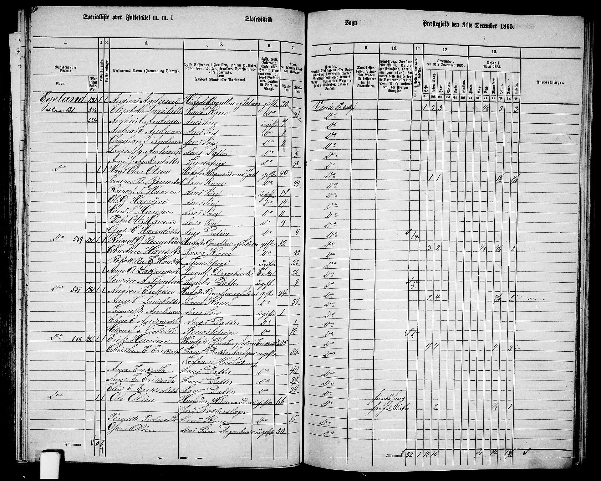 RA, 1865 census for Vanse/Vanse og Farsund, 1865, p. 189