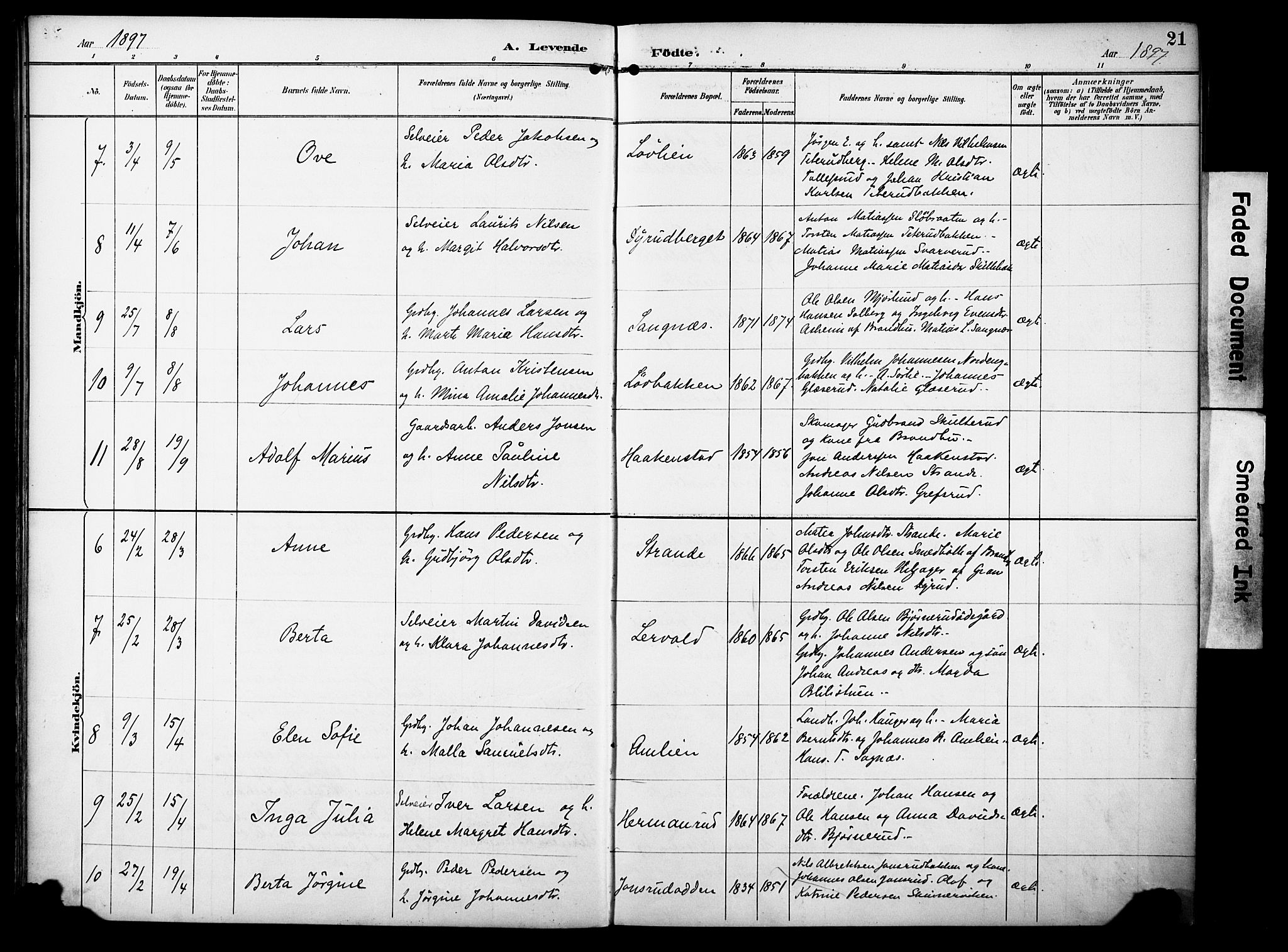 Vestre Toten prestekontor, AV/SAH-PREST-108/H/Ha/Haa/L0012: Parish register (official) no. 12, 1890-1906, p. 21