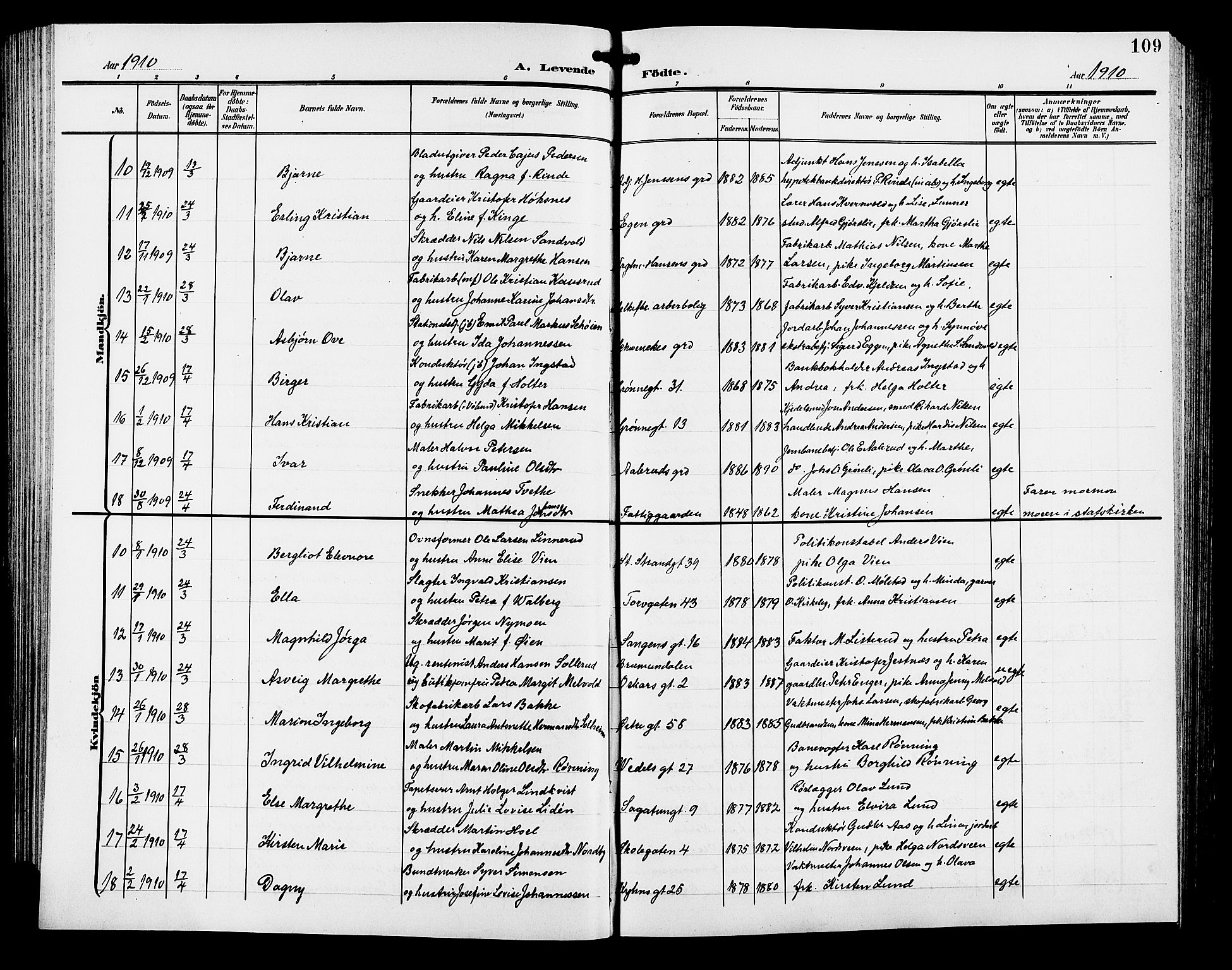 Hamar prestekontor, AV/SAH-DOMPH-002/H/Ha/Hab/L0001: Parish register (copy) no. 1, 1899-1914, p. 109