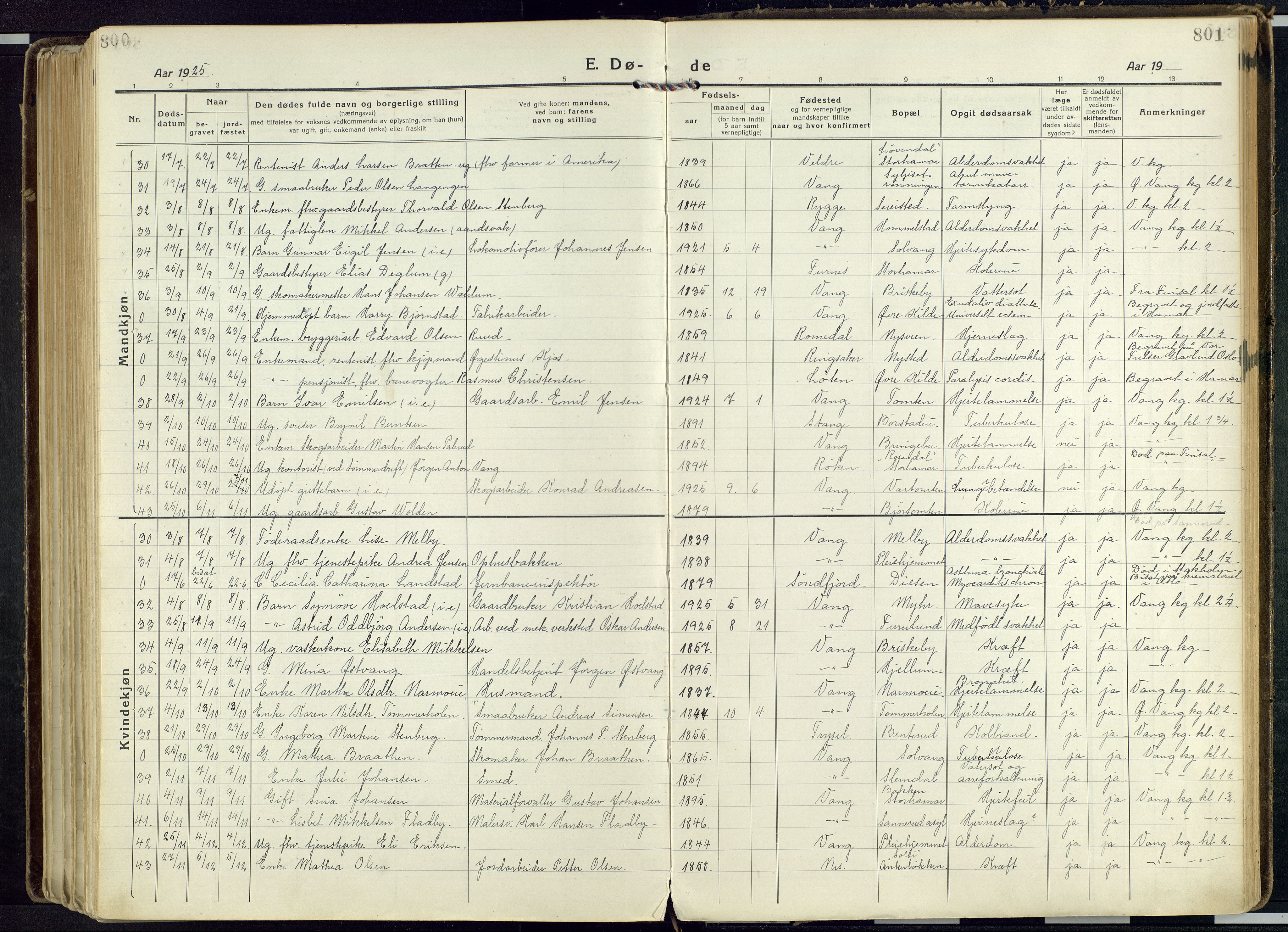 Vang prestekontor, Hedmark, AV/SAH-PREST-008/H/Ha/Haa/L0022: Parish register (official) no. 22, 1918-1944, p. 800-801