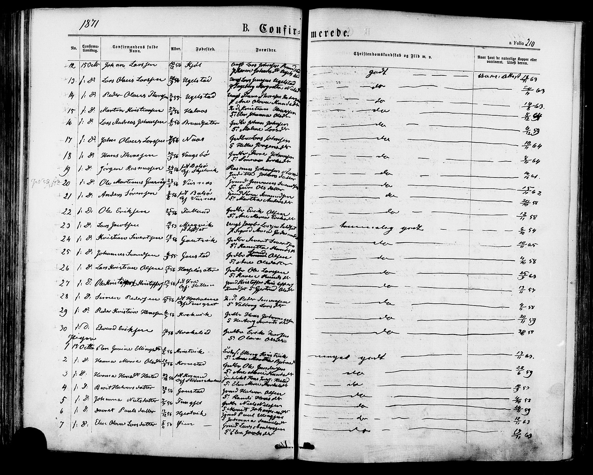 Ministerialprotokoller, klokkerbøker og fødselsregistre - Møre og Romsdal, SAT/A-1454/568/L0805: Parish register (official) no. 568A12 /1, 1869-1884, p. 210