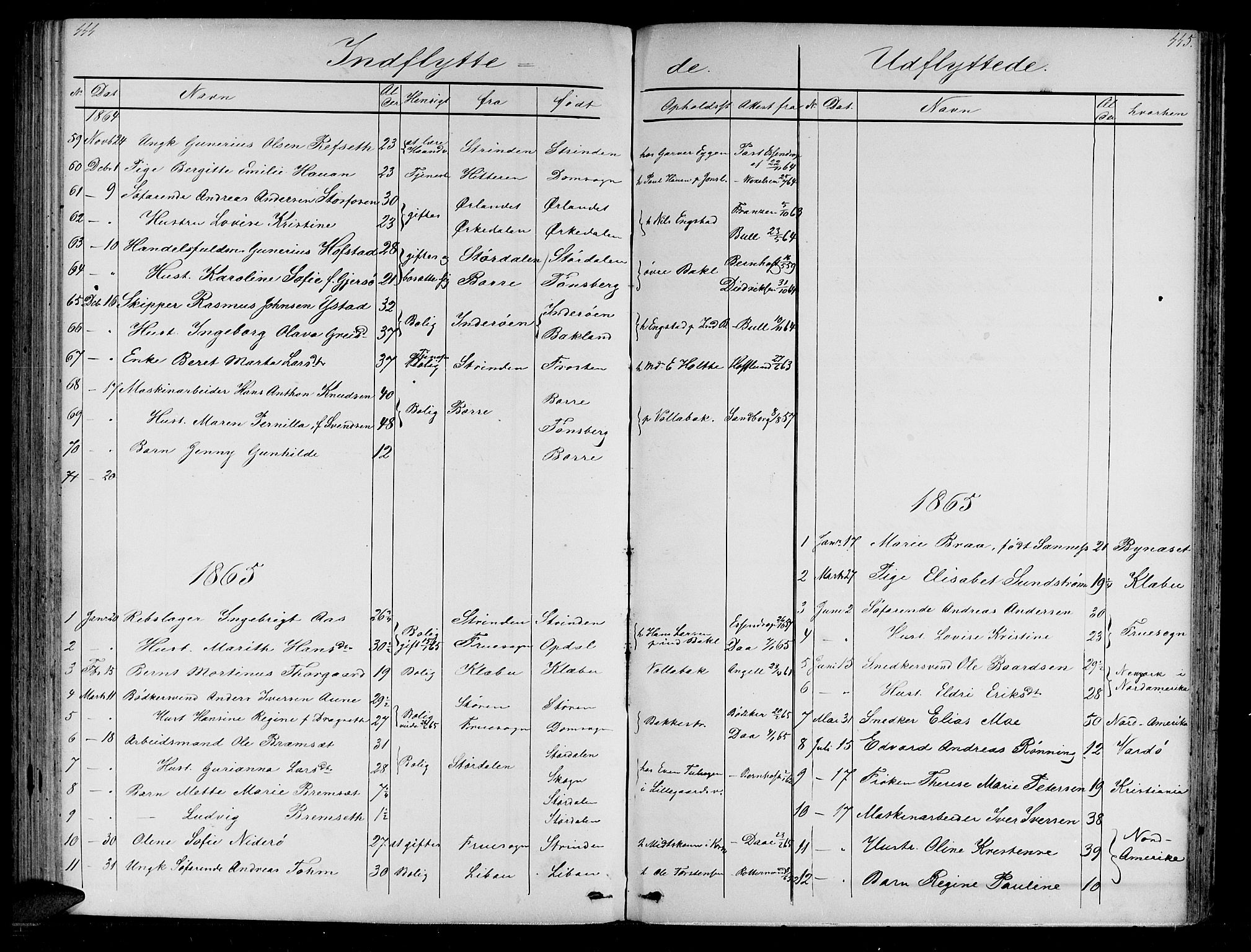 Ministerialprotokoller, klokkerbøker og fødselsregistre - Sør-Trøndelag, SAT/A-1456/604/L0219: Parish register (copy) no. 604C02, 1851-1869, p. 444-445