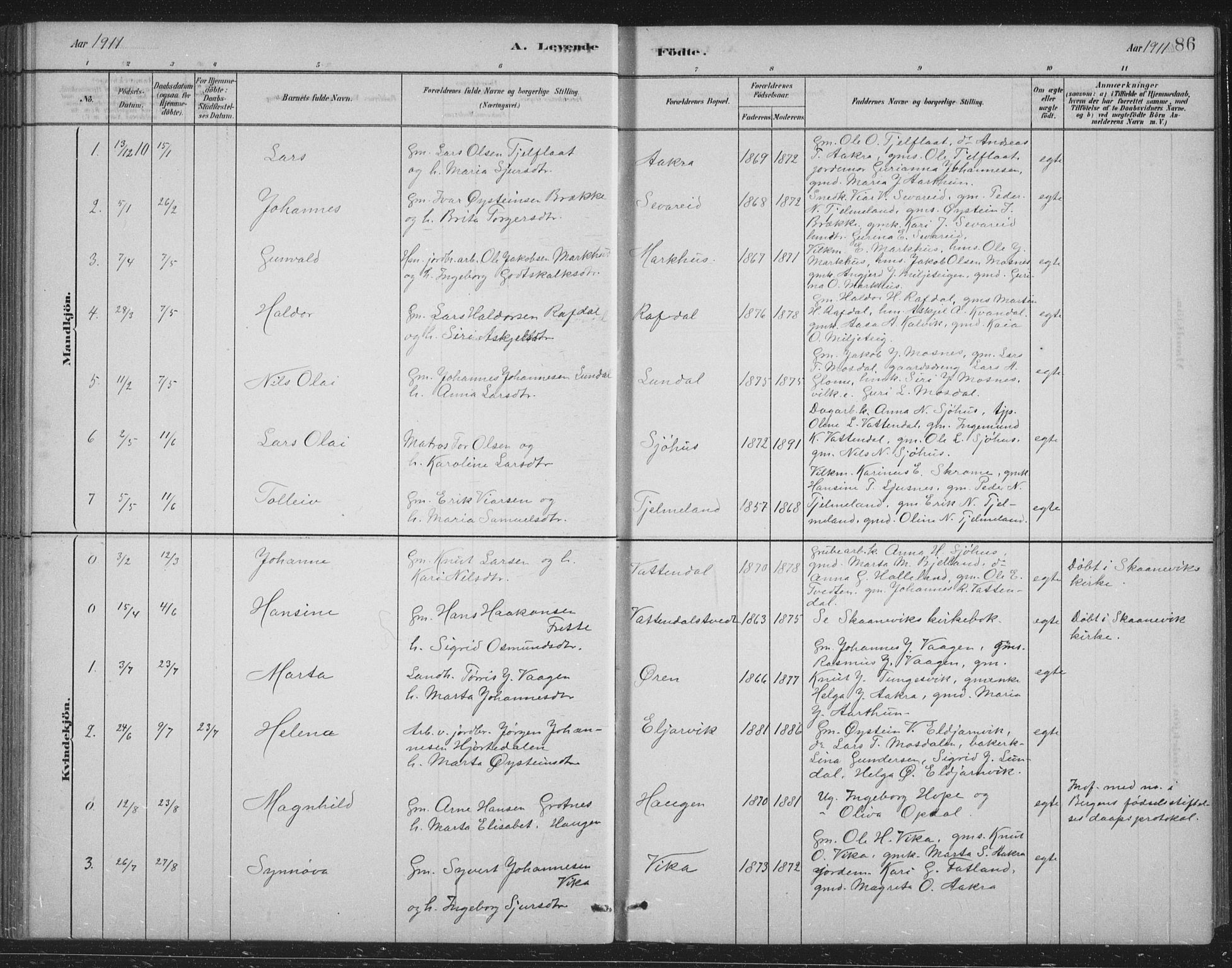 Skånevik sokneprestembete, SAB/A-77801/H/Hab: Parish register (copy) no. B 2, 1881-1920, p. 86