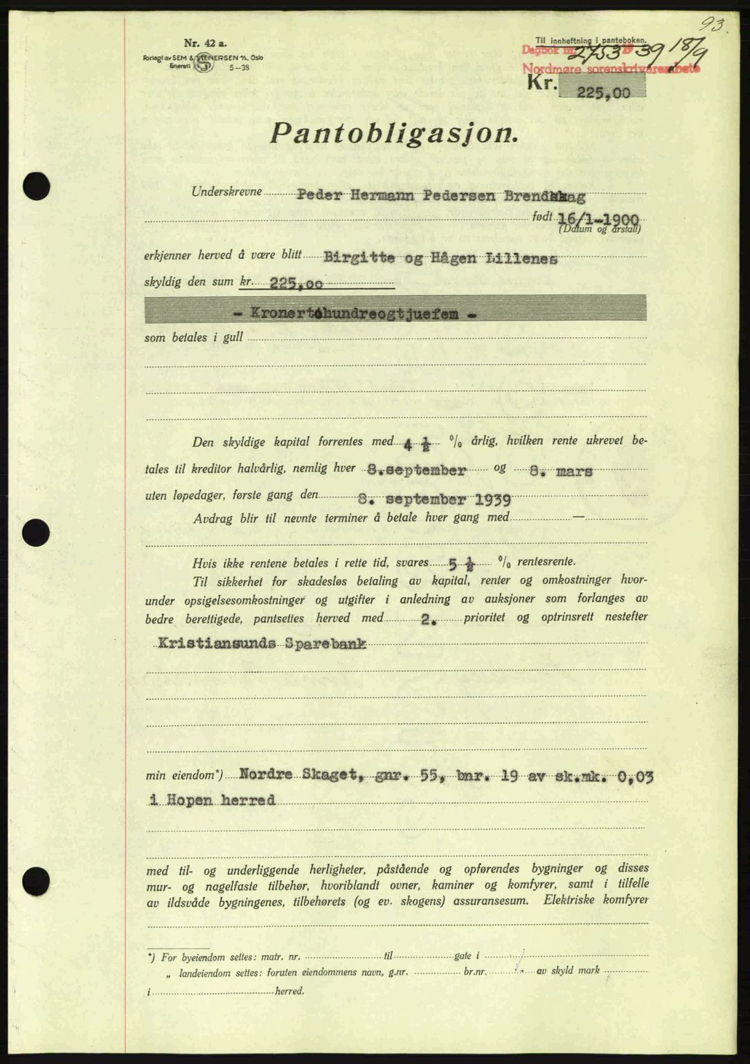 Nordmøre sorenskriveri, AV/SAT-A-4132/1/2/2Ca: Mortgage book no. B86, 1939-1940, Diary no: : 2753/1939