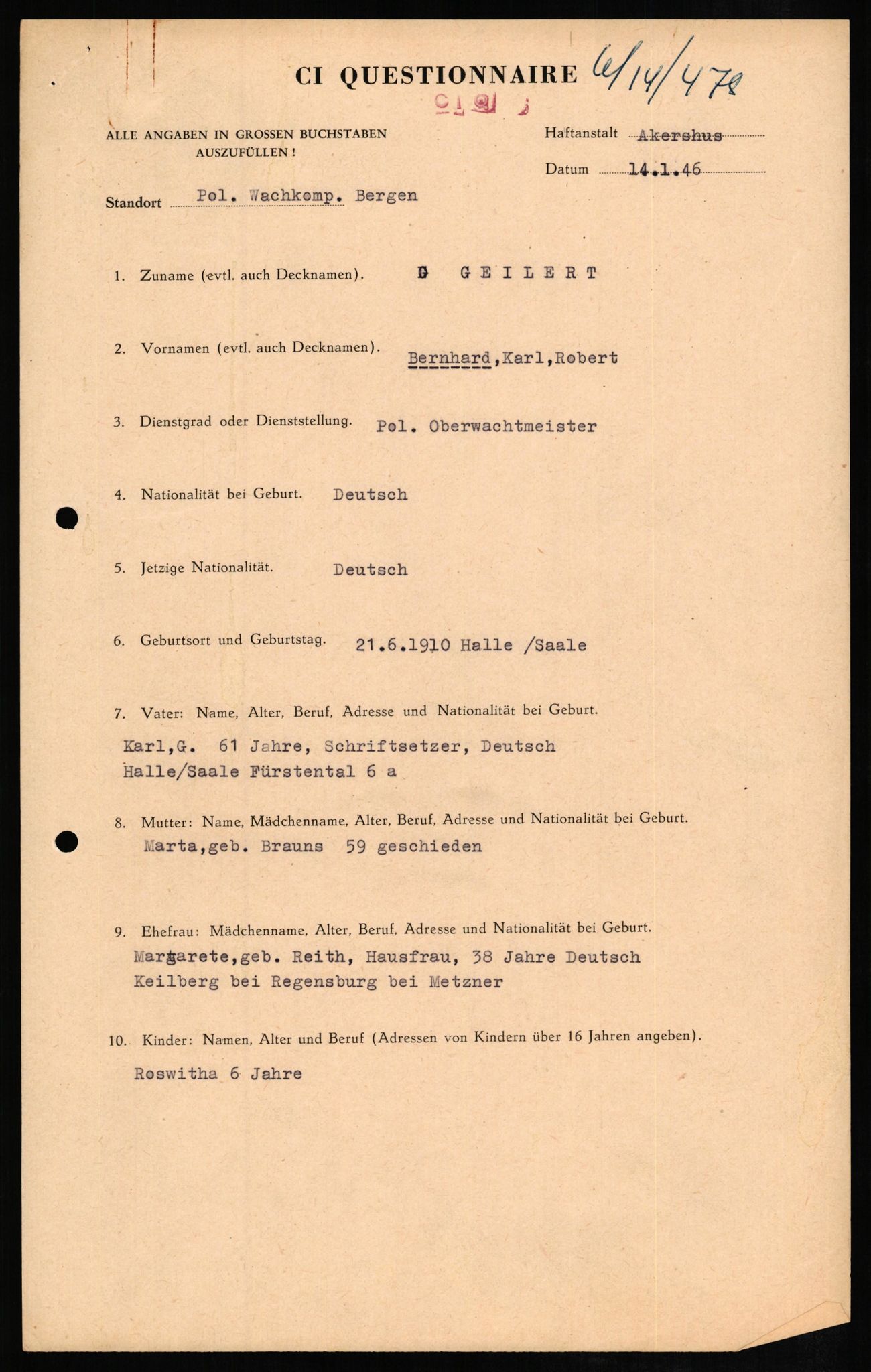 Forsvaret, Forsvarets overkommando II, AV/RA-RAFA-3915/D/Db/L0009: CI Questionaires. Tyske okkupasjonsstyrker i Norge. Tyskere., 1945-1946, p. 348