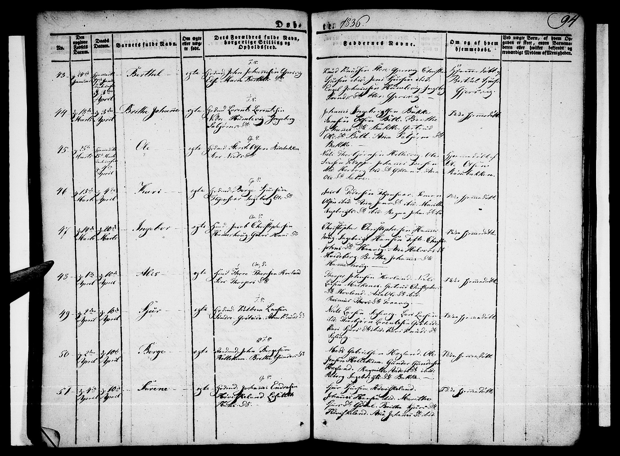 Tysnes sokneprestembete, SAB/A-78601/H/Haa: Parish register (official) no. A 8, 1826-1837, p. 94