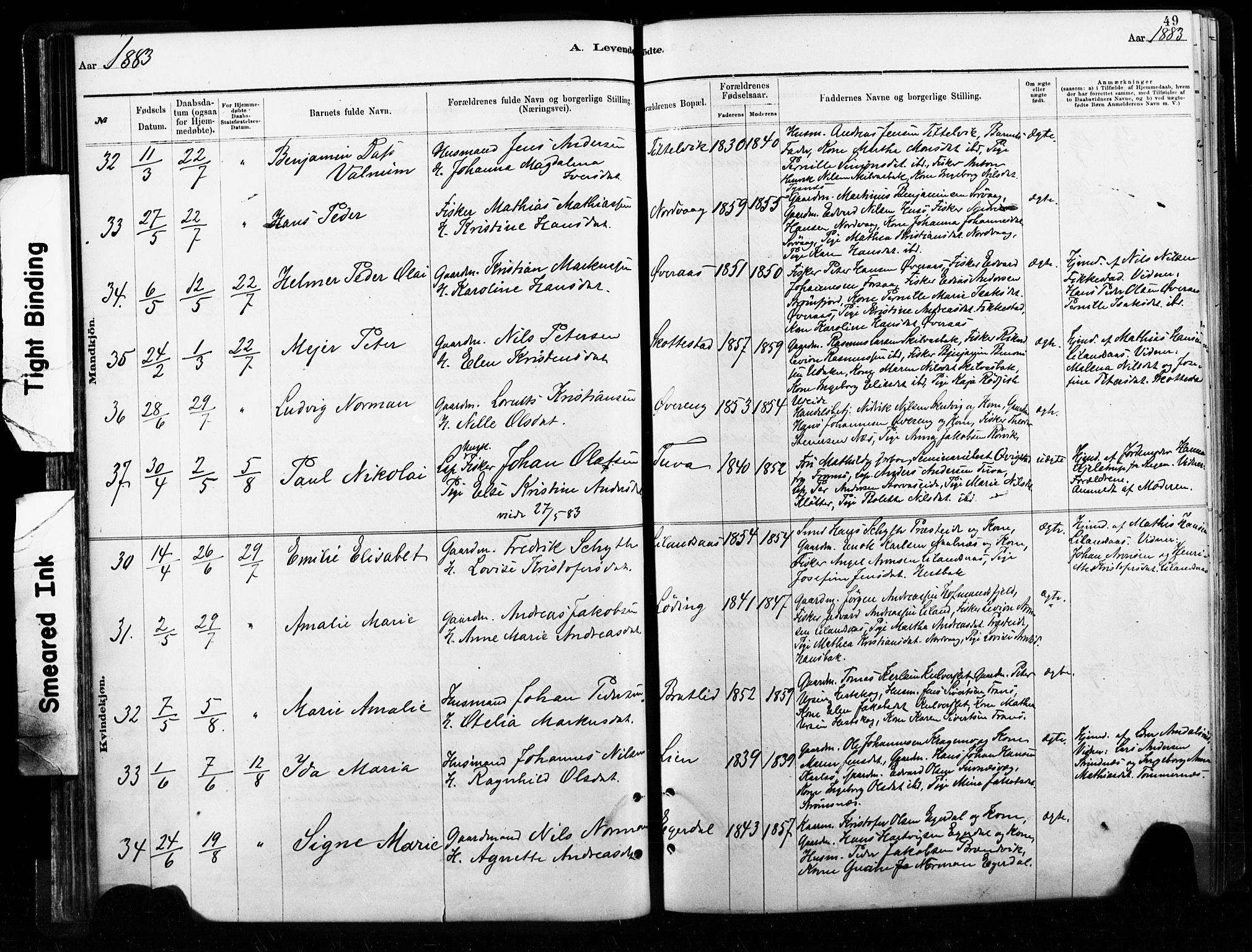 Ministerialprotokoller, klokkerbøker og fødselsregistre - Nordland, AV/SAT-A-1459/859/L0846: Parish register (official) no. 859A06, 1878-1889, p. 49