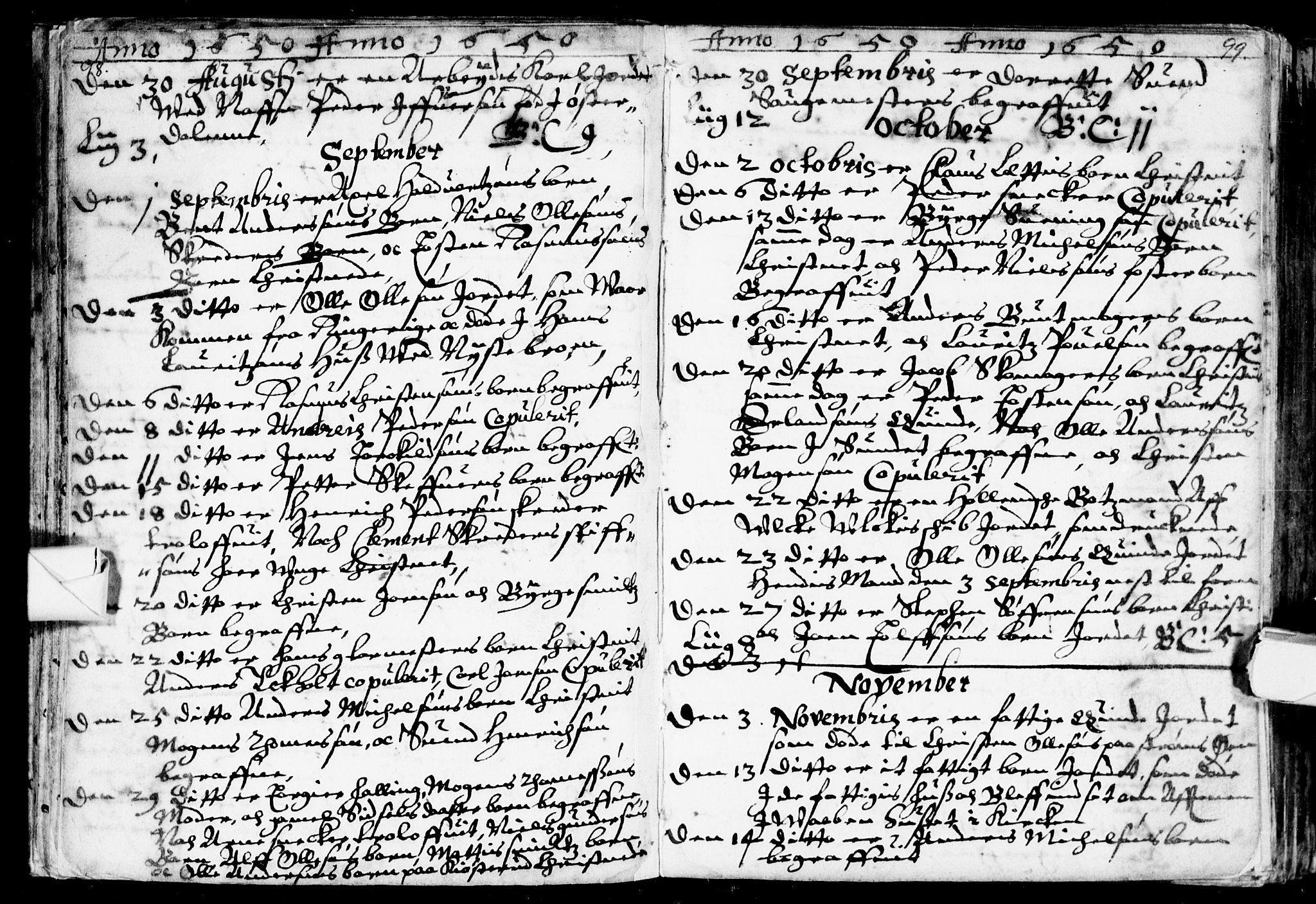 Bragernes kirkebøker, SAKO/A-6/F/Fa/L0001: Parish register (official) no. I 1, 1634-1662, p. 98-99