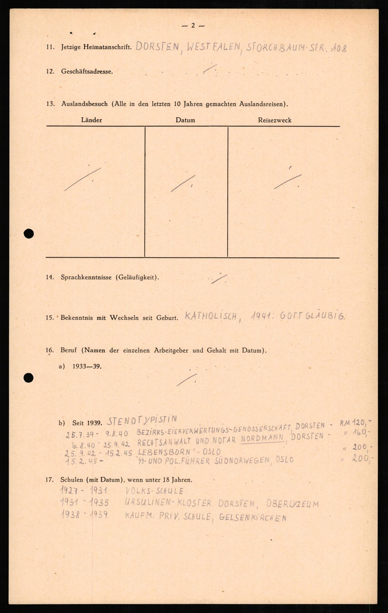 Forsvaret, Forsvarets overkommando II, RA/RAFA-3915/D/Db/L0007: CI Questionaires. Tyske okkupasjonsstyrker i Norge. Tyskere., 1945-1946, p. 351
