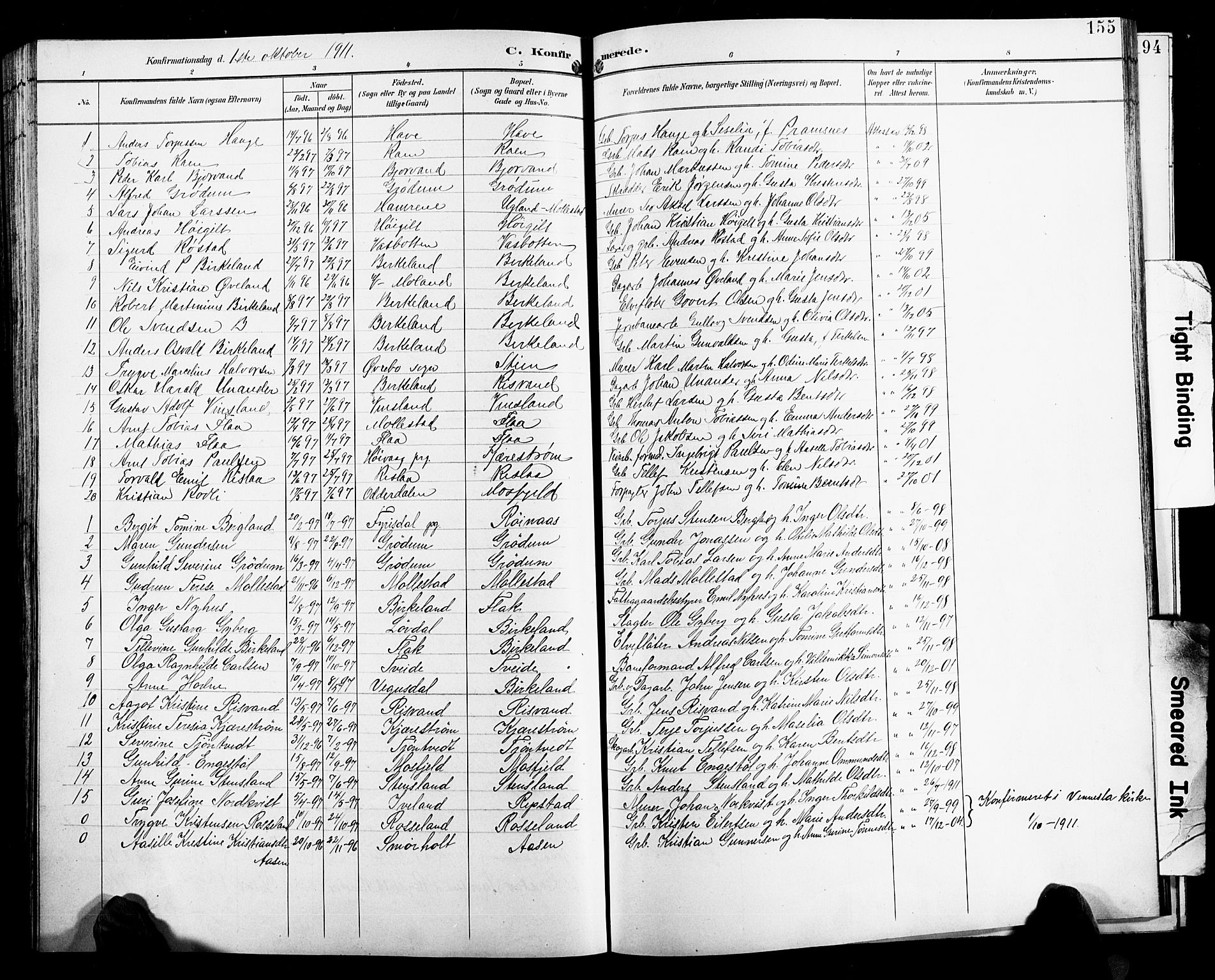 Birkenes sokneprestkontor, SAK/1111-0004/F/Fb/L0004: Parish register (copy) no. B 4, 1893-1930, p. 155