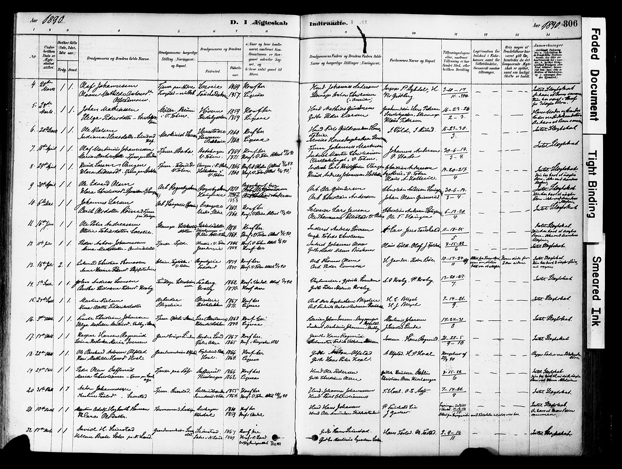 Østre Toten prestekontor, SAH/PREST-104/H/Ha/Haa/L0006: Parish register (official) no. 6 /1, 1878-1896, p. 306