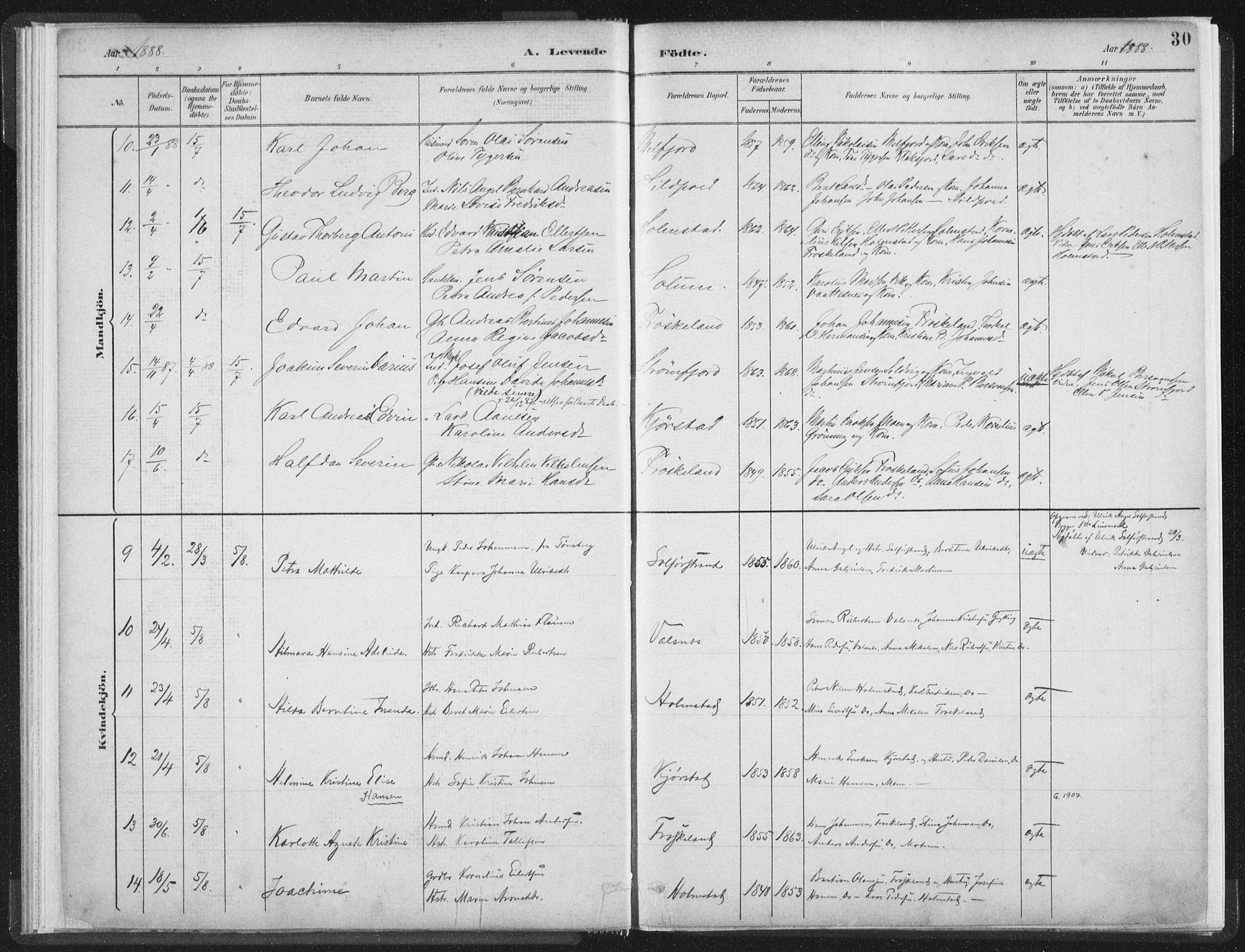 Ministerialprotokoller, klokkerbøker og fødselsregistre - Nordland, AV/SAT-A-1459/890/L1286: Parish register (official) no. 890A01, 1882-1902, p. 30