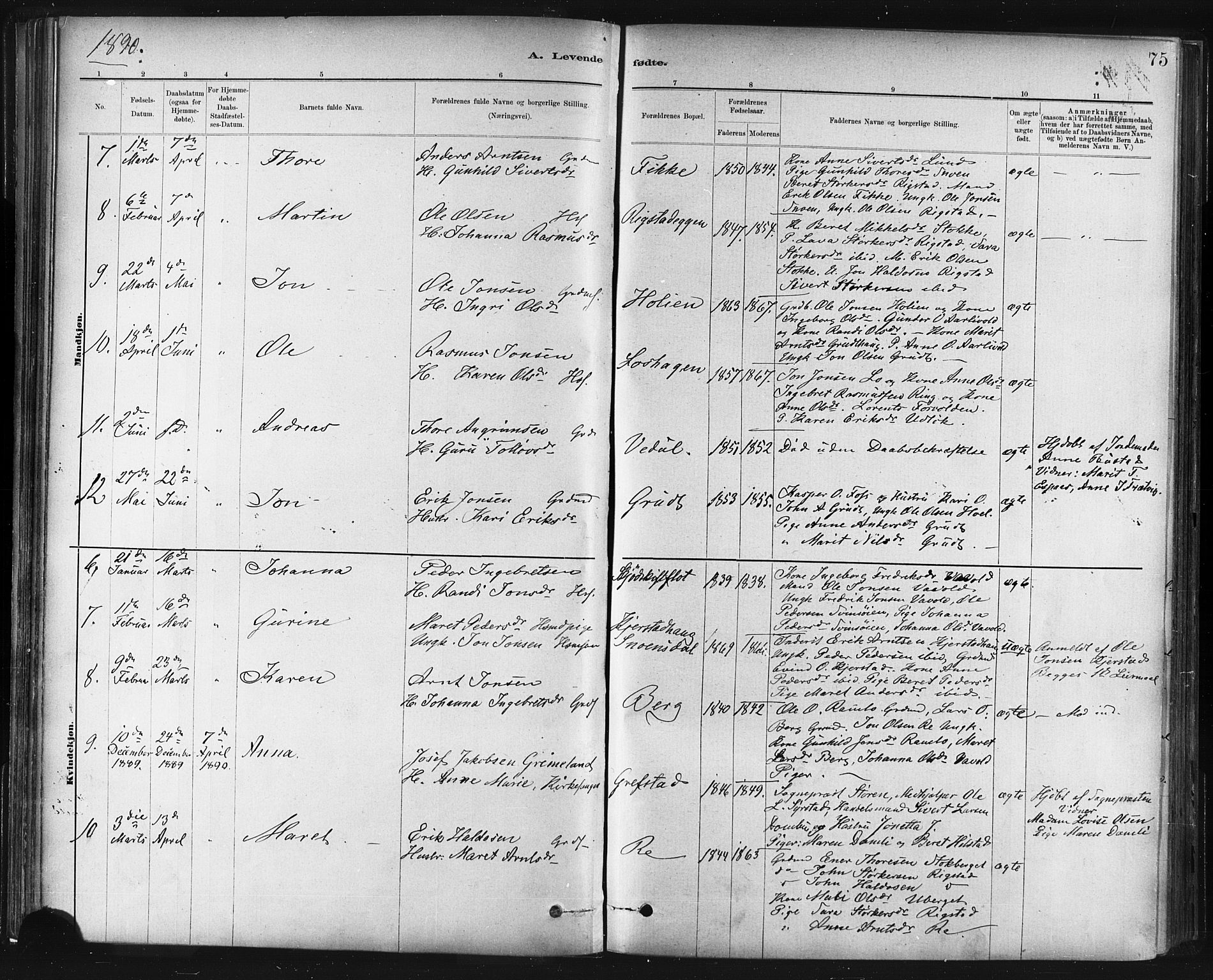 Ministerialprotokoller, klokkerbøker og fødselsregistre - Sør-Trøndelag, AV/SAT-A-1456/672/L0857: Parish register (official) no. 672A09, 1882-1893, p. 75