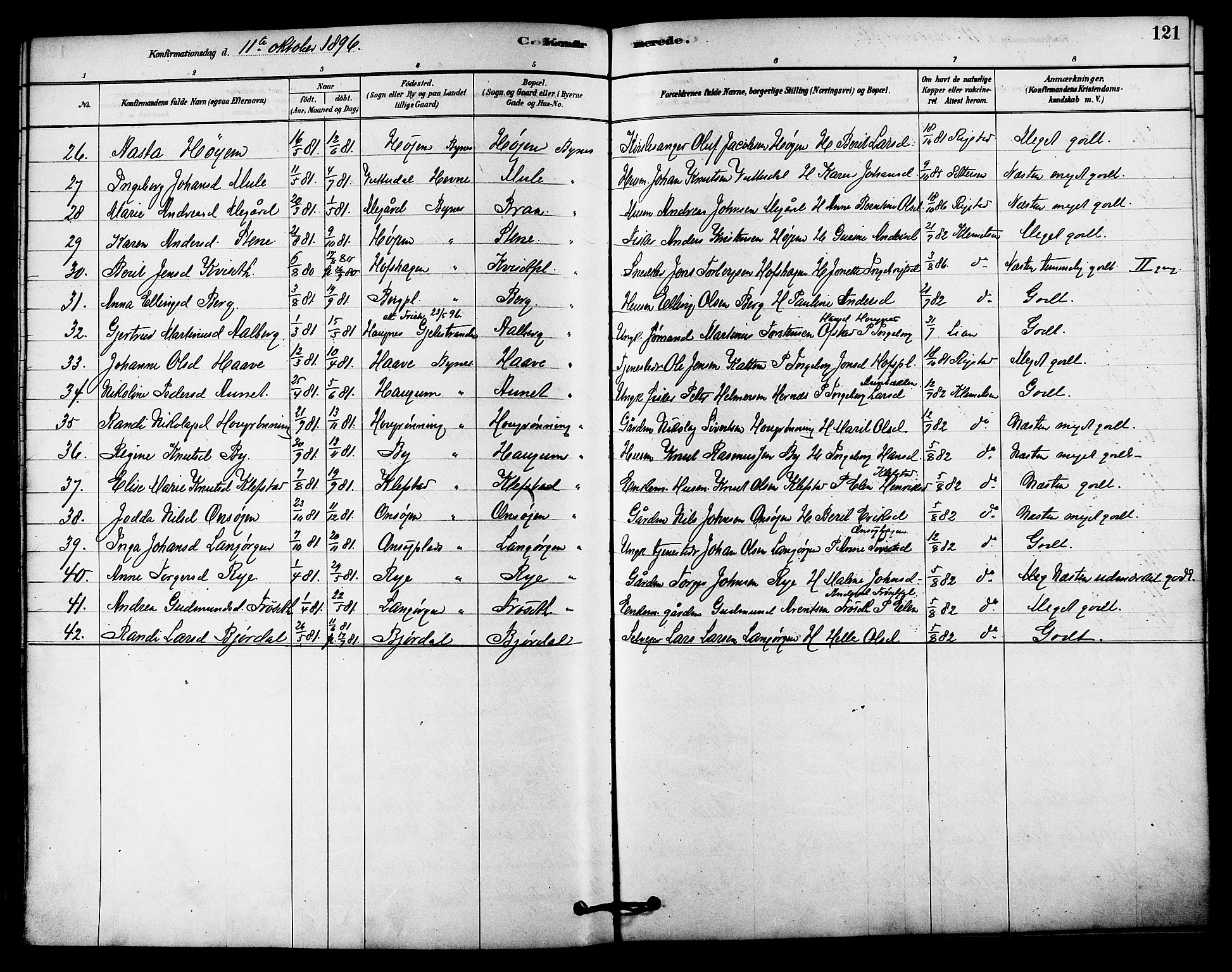 Ministerialprotokoller, klokkerbøker og fødselsregistre - Sør-Trøndelag, SAT/A-1456/612/L0378: Parish register (official) no. 612A10, 1878-1897, p. 121