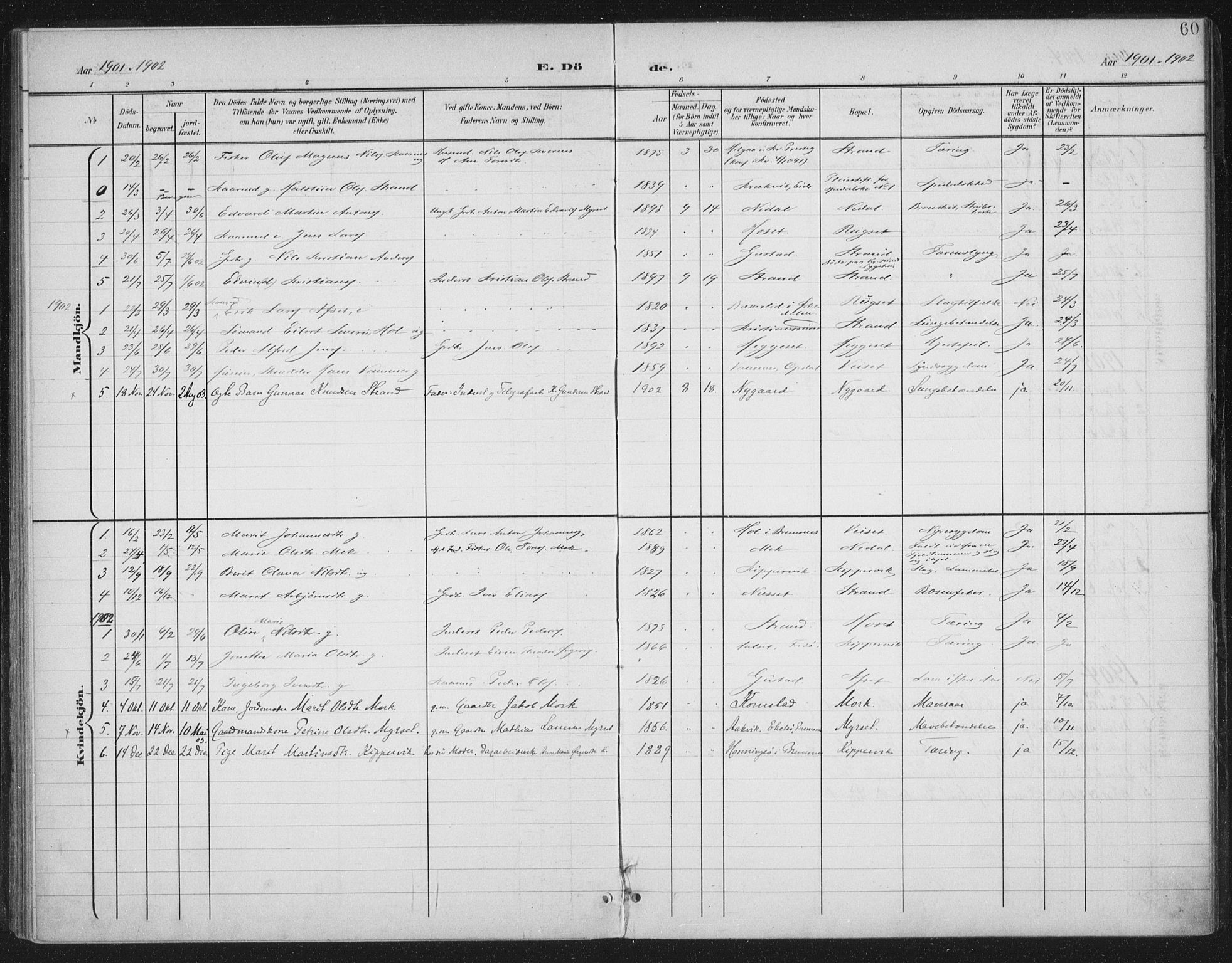 Ministerialprotokoller, klokkerbøker og fødselsregistre - Møre og Romsdal, AV/SAT-A-1454/568/L0810: Parish register (official) no. 568A14, 1901-1915, p. 60