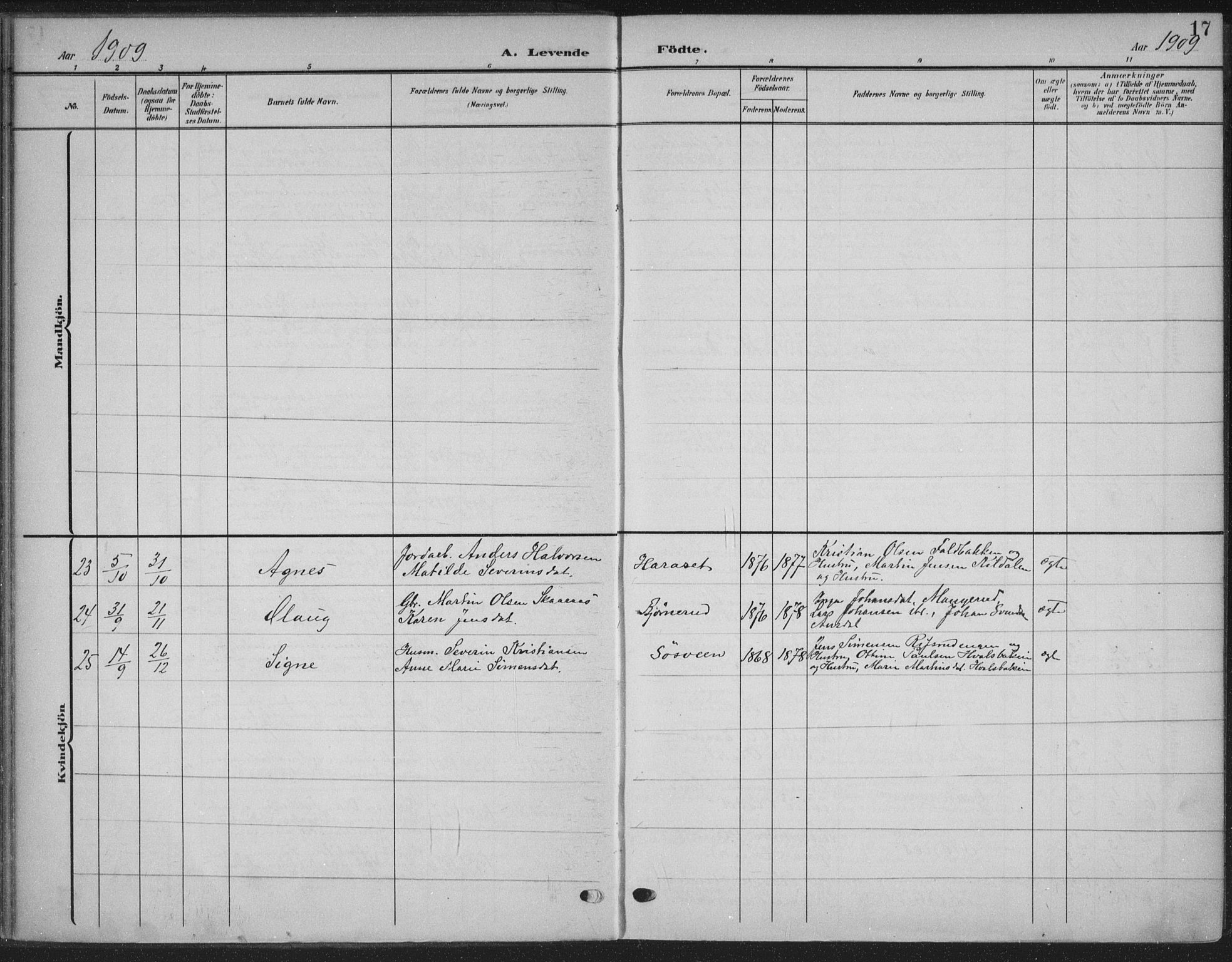 Romedal prestekontor, AV/SAH-PREST-004/K/L0009: Parish register (official) no. 9, 1906-1929, p. 17