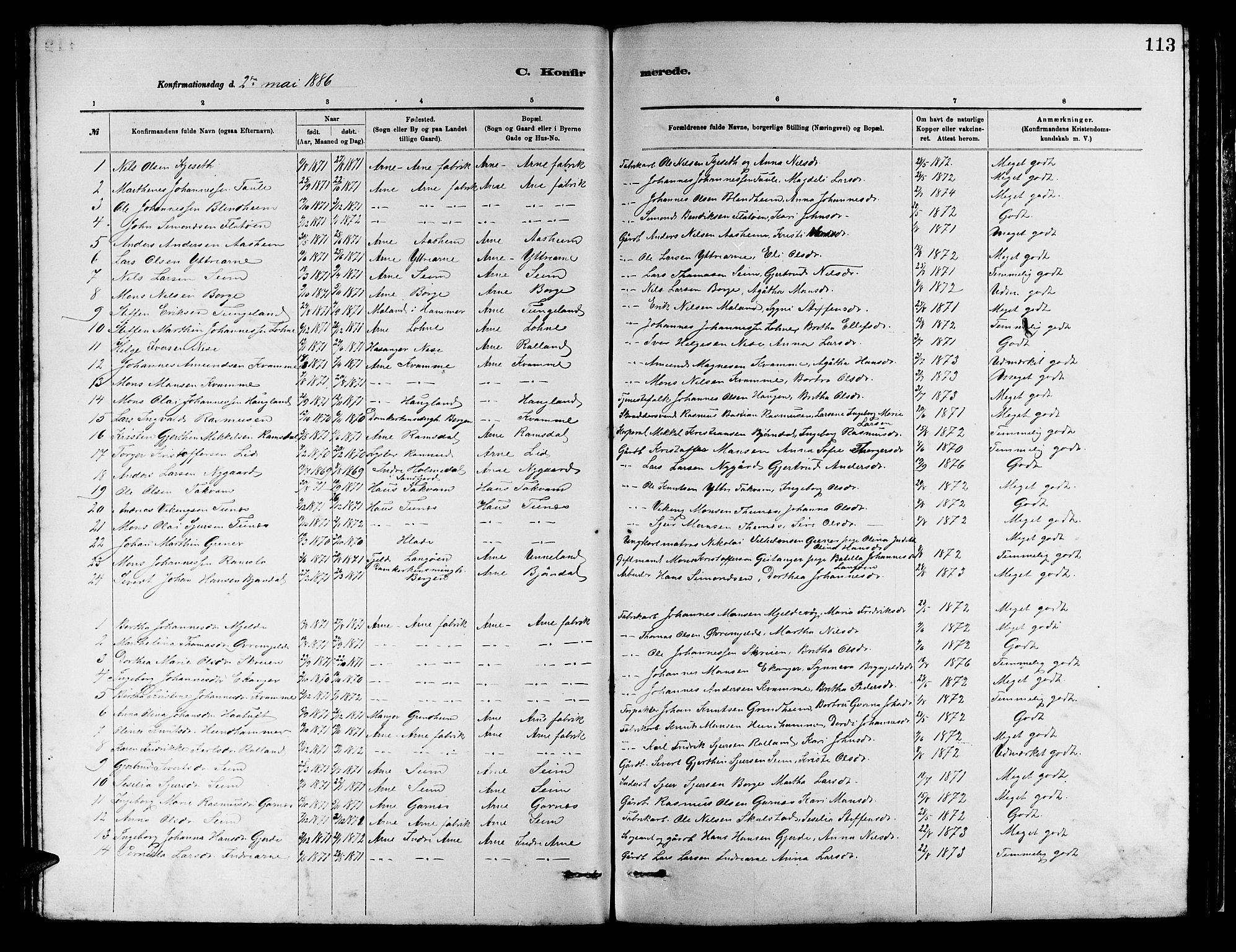 Arna Sokneprestembete, AV/SAB-A-74001/H/Ha/Hab: Parish register (copy) no. A 2, 1878-1887, p. 113