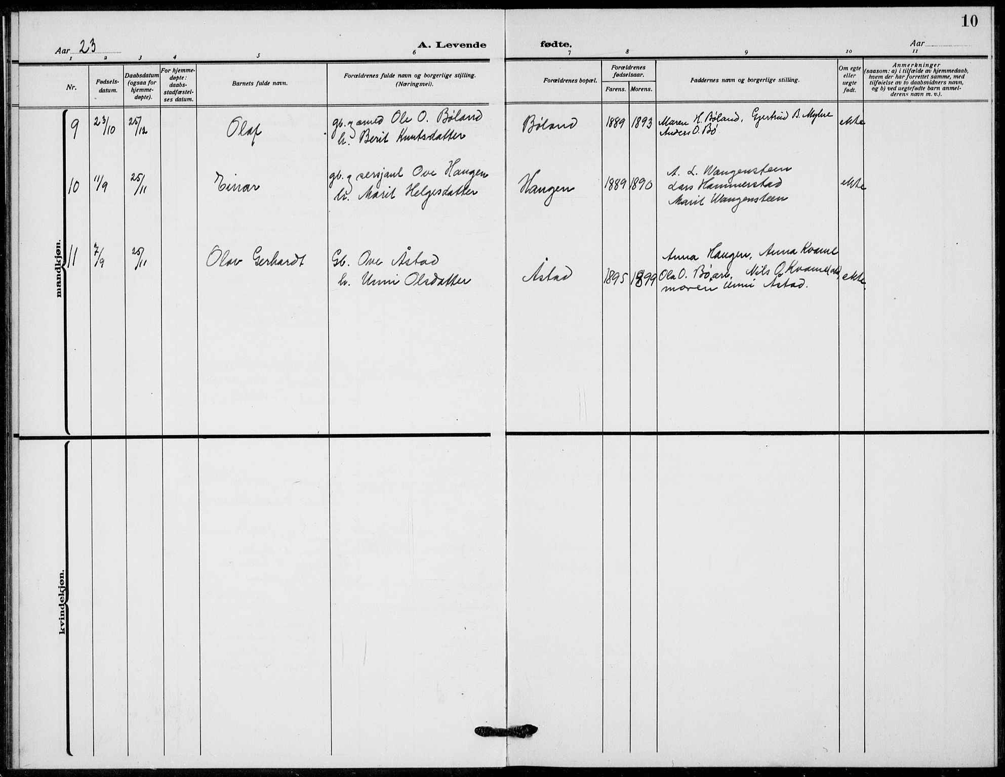 Vang prestekontor, Valdres, AV/SAH-PREST-140/H/Hb/L0012: Parish register (copy) no. 12, 1919-1937, p. 10