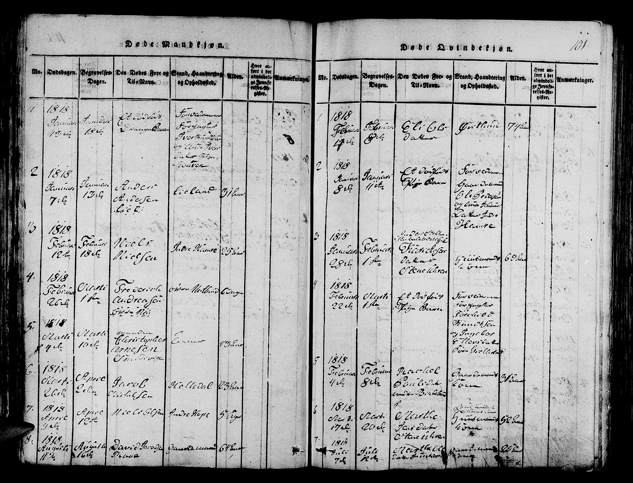 Fana Sokneprestembete, SAB/A-75101/H/Hab/Haba/L0001: Parish register (copy) no. A 1, 1816-1836, p. 101