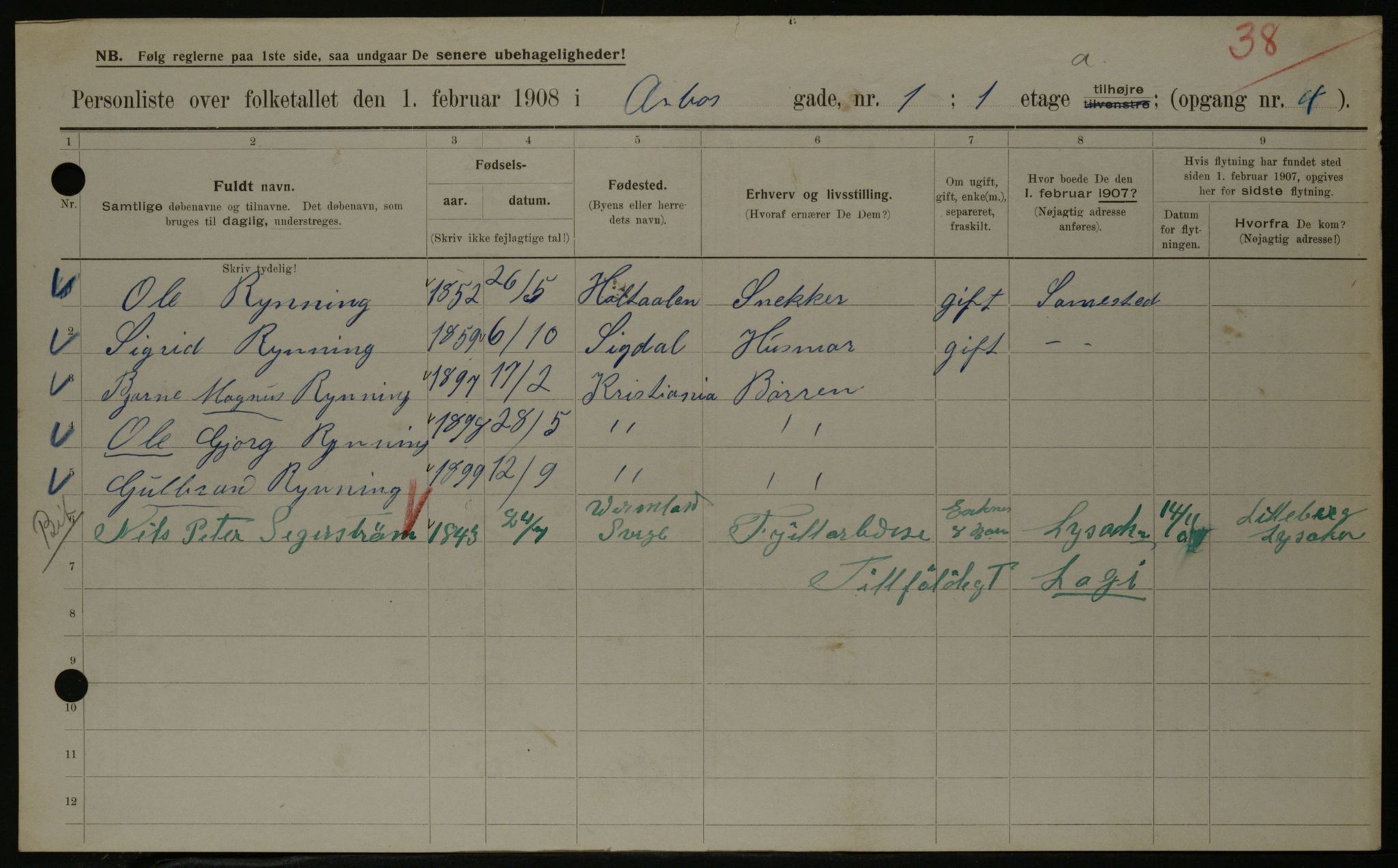 OBA, Municipal Census 1908 for Kristiania, 1908, p. 1972