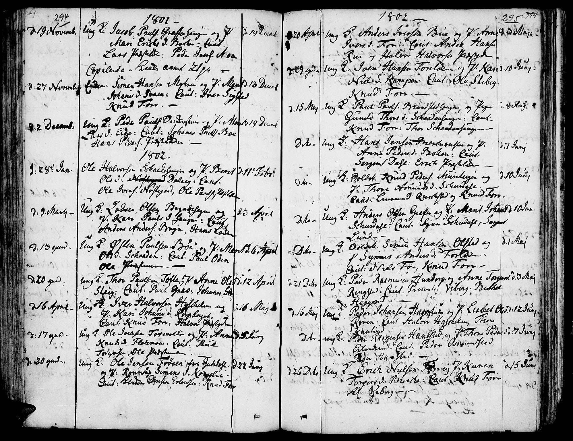 Fron prestekontor, AV/SAH-PREST-078/H/Ha/Haa/L0001: Parish register (official) no. 1, 1799-1816, p. 294-295