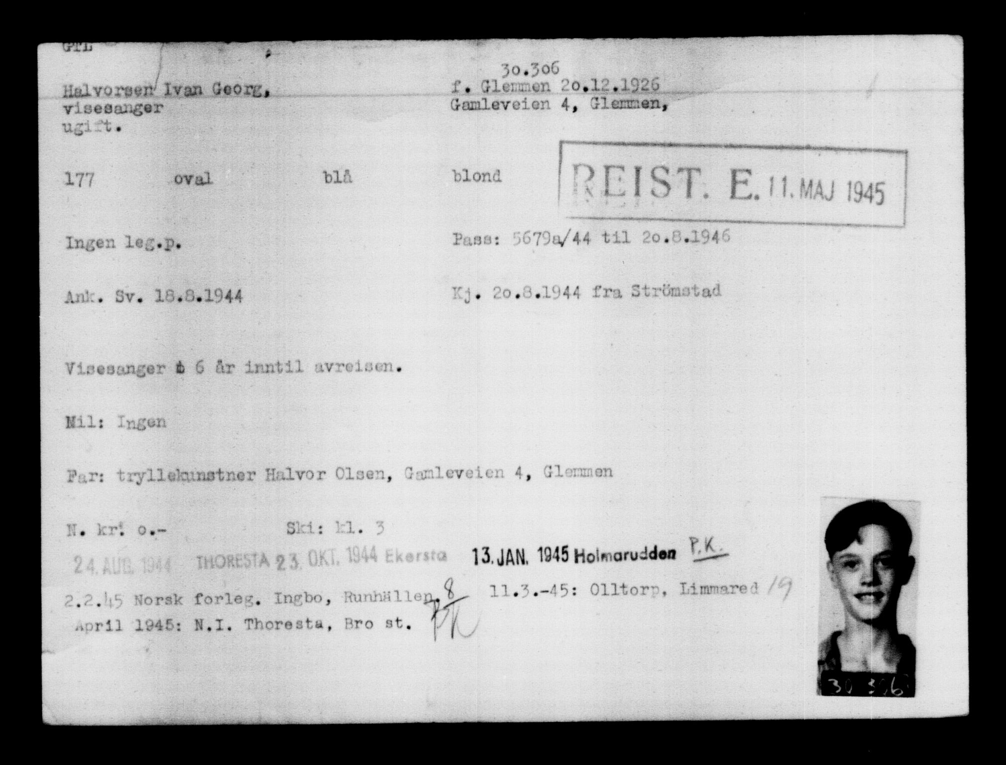 Utenriksstasjonene, Legasjonen i Stockholm, Flyktningkontoret, AV/RA-S-6753/V/Va/L0012: Kjesäterkartoteket, flyktninger med registreringsnr. 28300-31566, 1940-1945, p. 2202