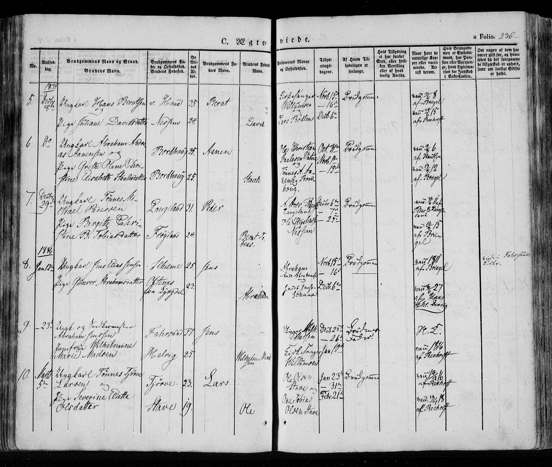 Lista sokneprestkontor, AV/SAK-1111-0027/F/Fa/L0009: Parish register (official) no. A 9, 1835-1846, p. 236