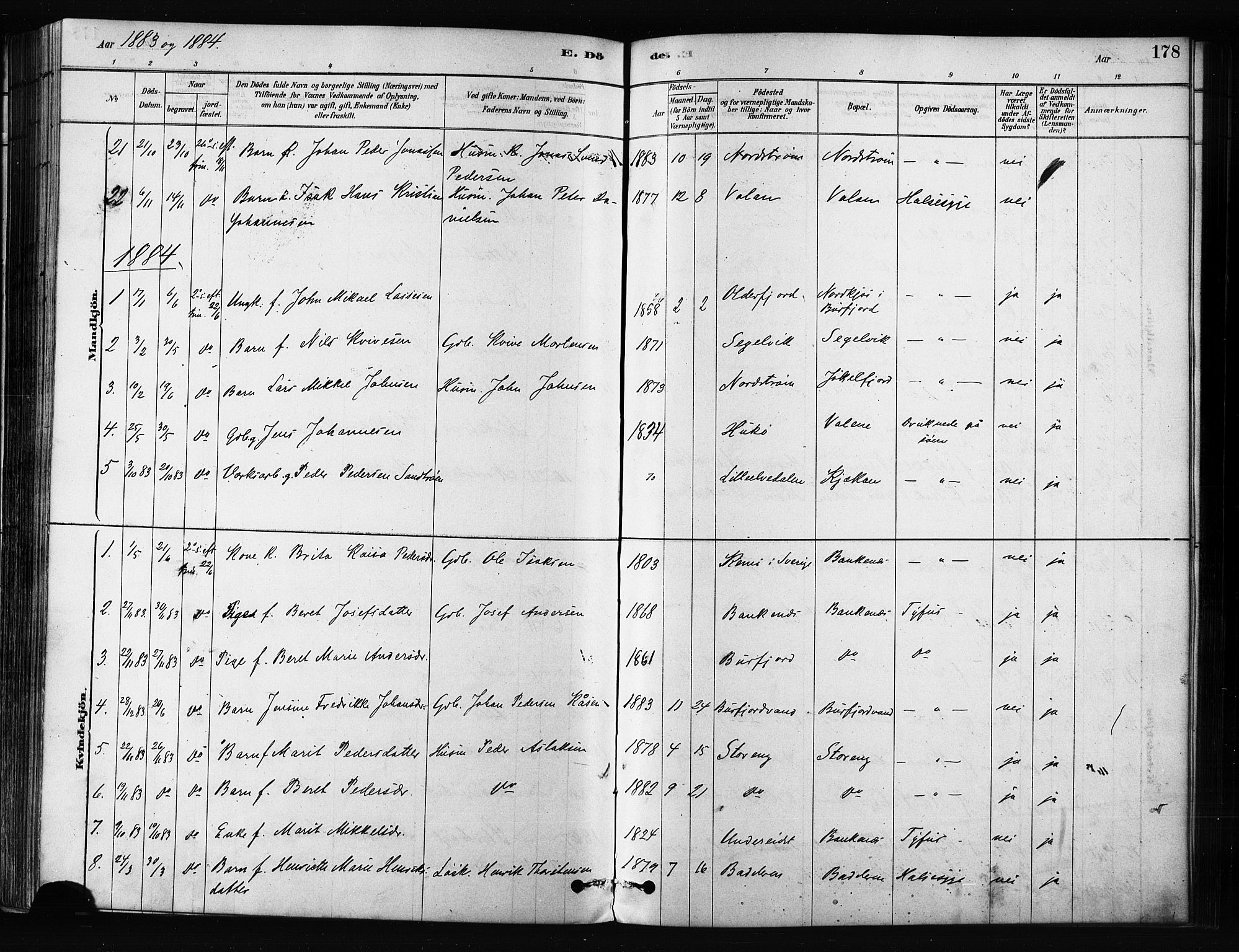 Skjervøy sokneprestkontor, SATØ/S-1300/H/Ha/Haa/L0012kirke: Parish register (official) no. 12, 1878-1891, p. 178