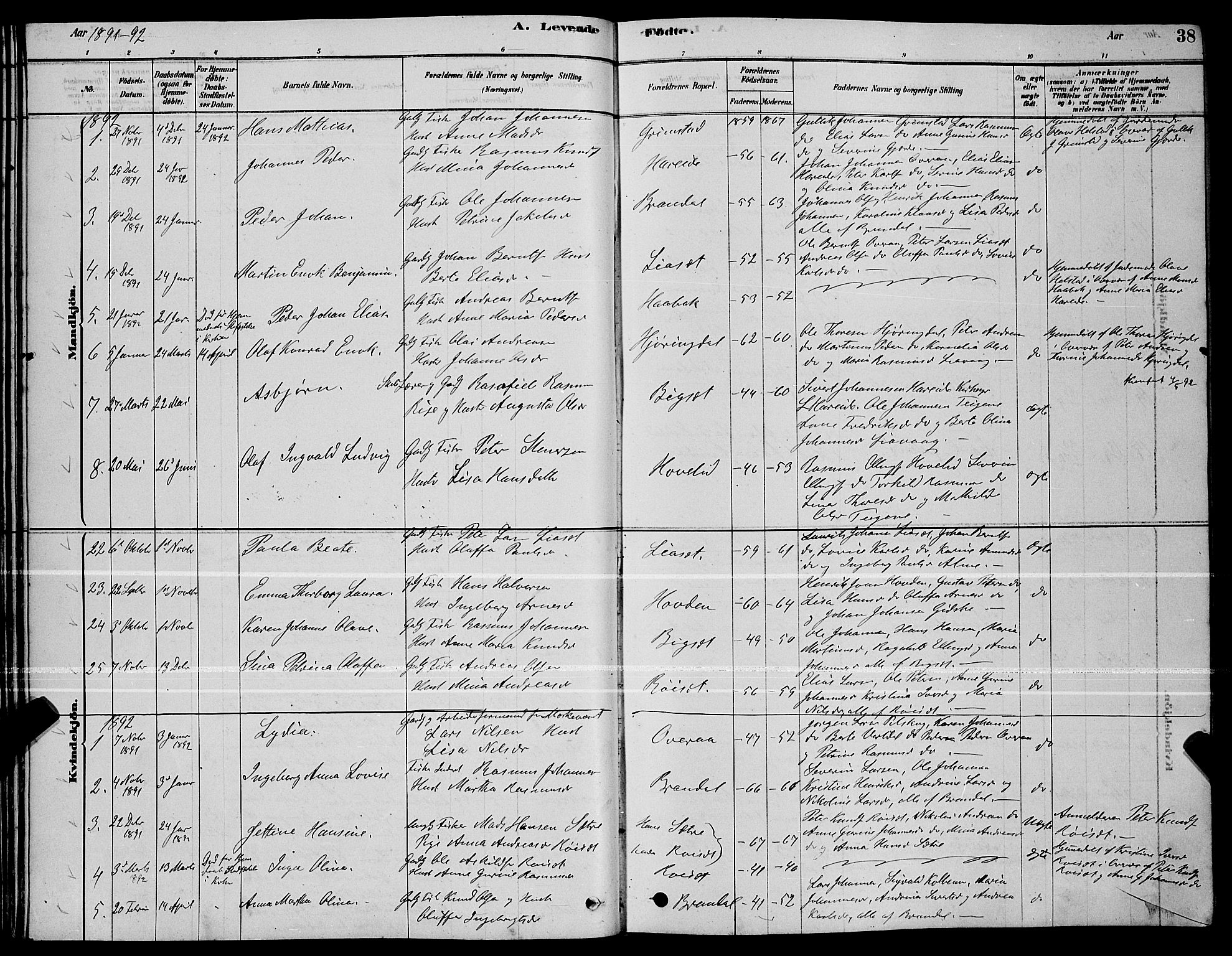 Ministerialprotokoller, klokkerbøker og fødselsregistre - Møre og Romsdal, AV/SAT-A-1454/510/L0125: Parish register (copy) no. 510C02, 1878-1900, p. 38