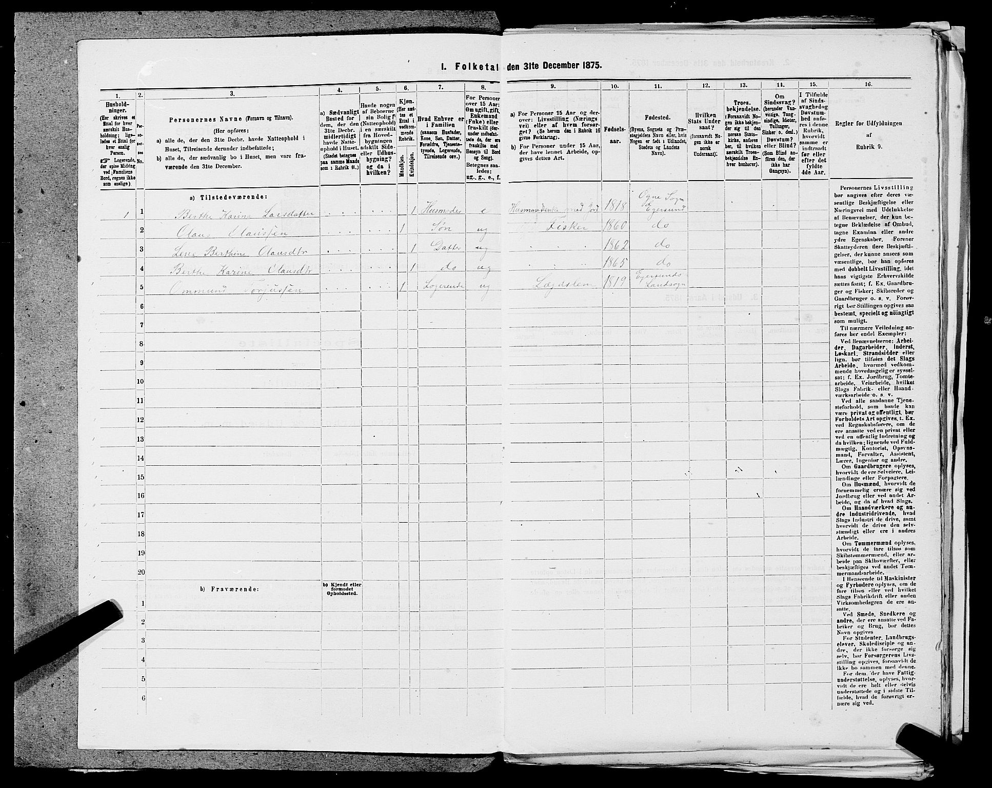 SAST, 1875 census for 1116L Eigersund/Eigersund og Ogna, 1875, p. 973