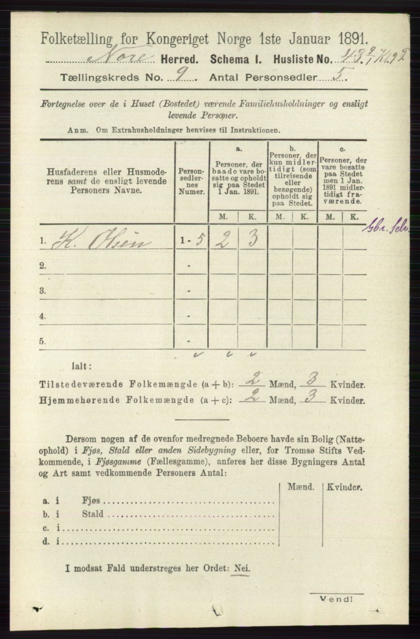 RA, 1891 census for 0633 Nore, 1891, p. 3197