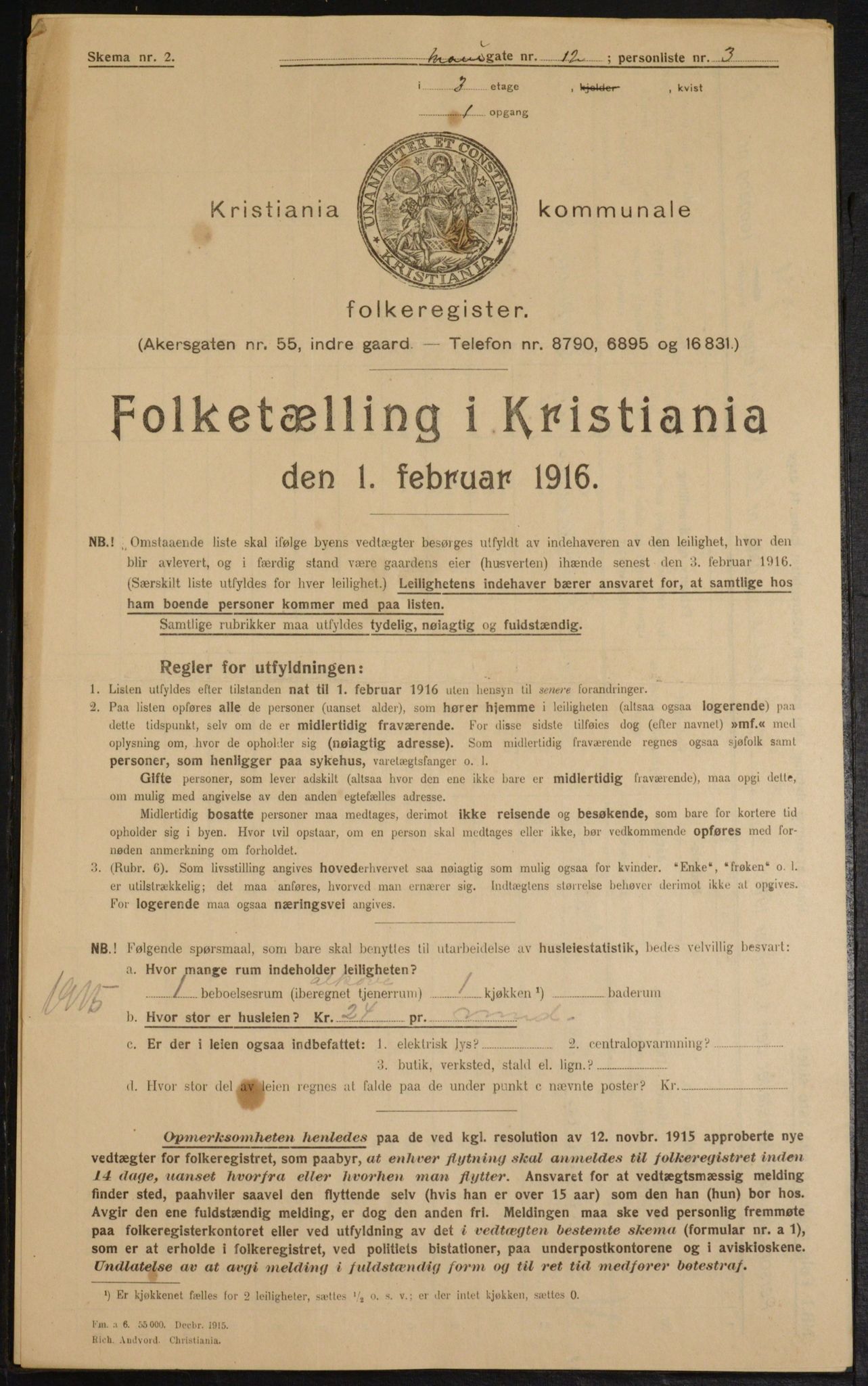 OBA, Municipal Census 1916 for Kristiania, 1916, p. 64352