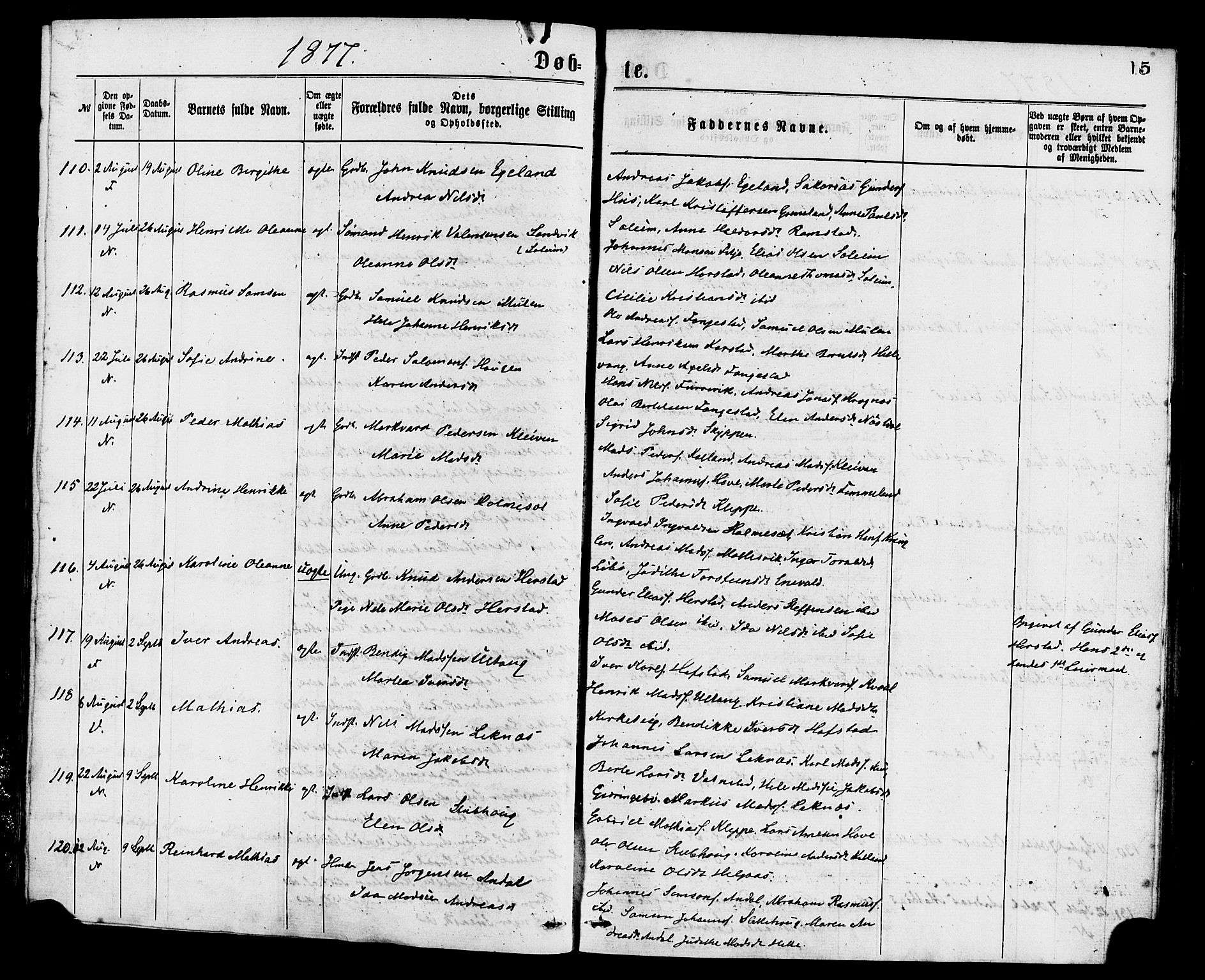Førde sokneprestembete, AV/SAB-A-79901/H/Haa/Haaa/L0011: Parish register (official) no. A 11, 1877-1880, p. 15