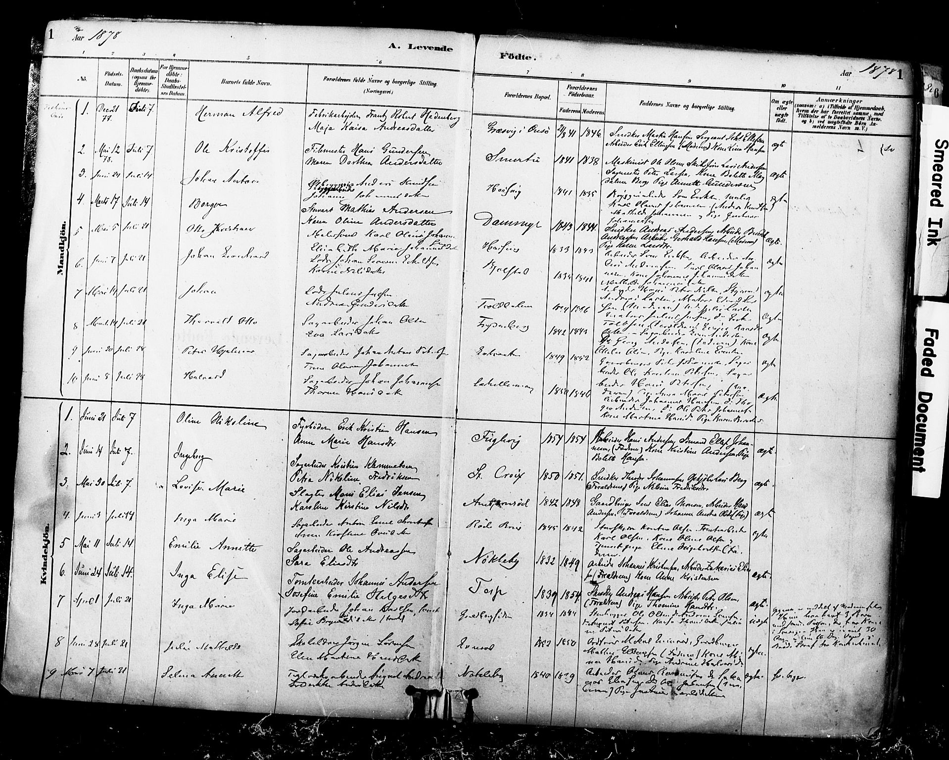 Glemmen prestekontor Kirkebøker, SAO/A-10908/F/Fa/L0011: Parish register (official) no. 11, 1878-1917, p. 1
