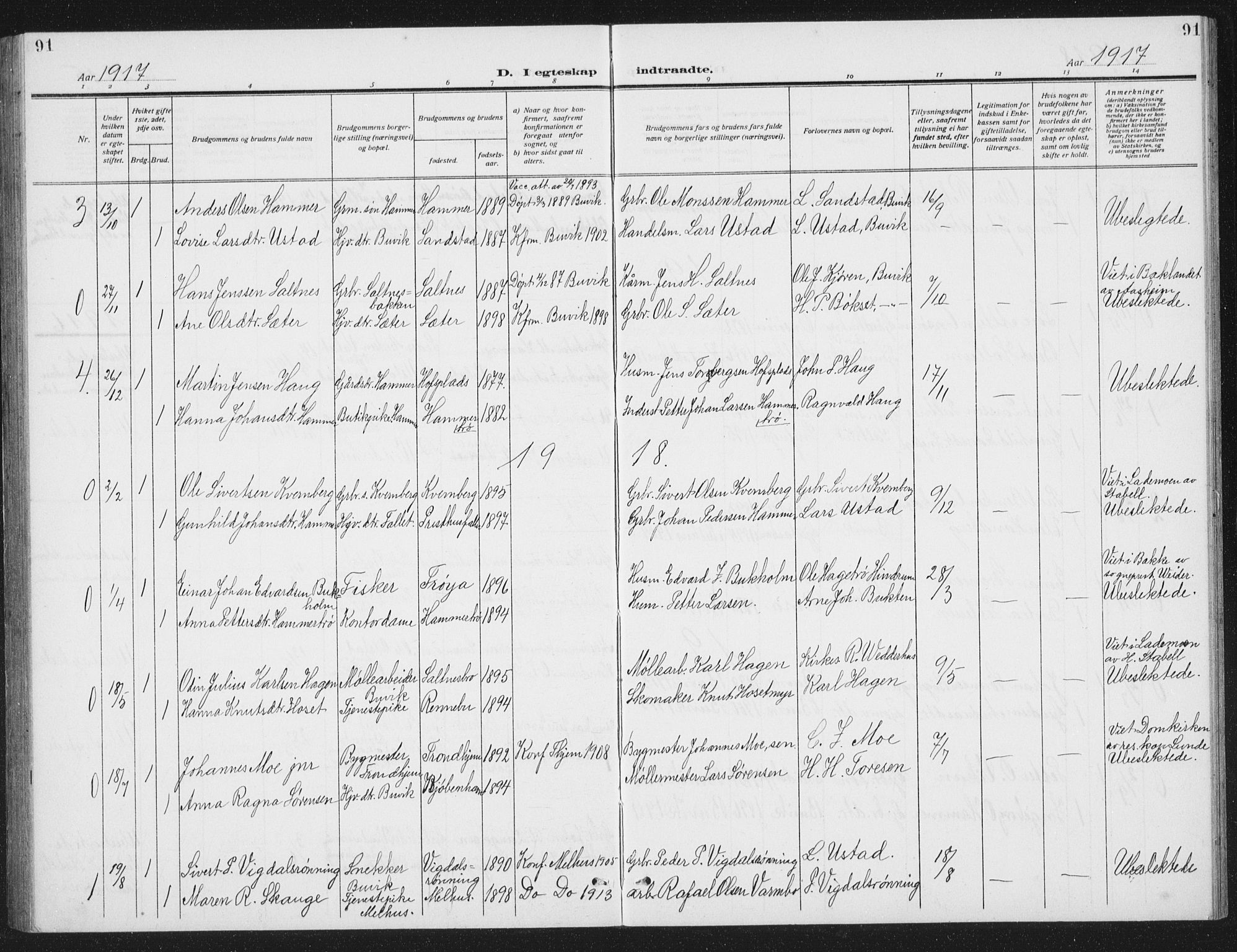 Ministerialprotokoller, klokkerbøker og fødselsregistre - Sør-Trøndelag, SAT/A-1456/666/L0791: Parish register (copy) no. 666C04, 1909-1939, p. 91