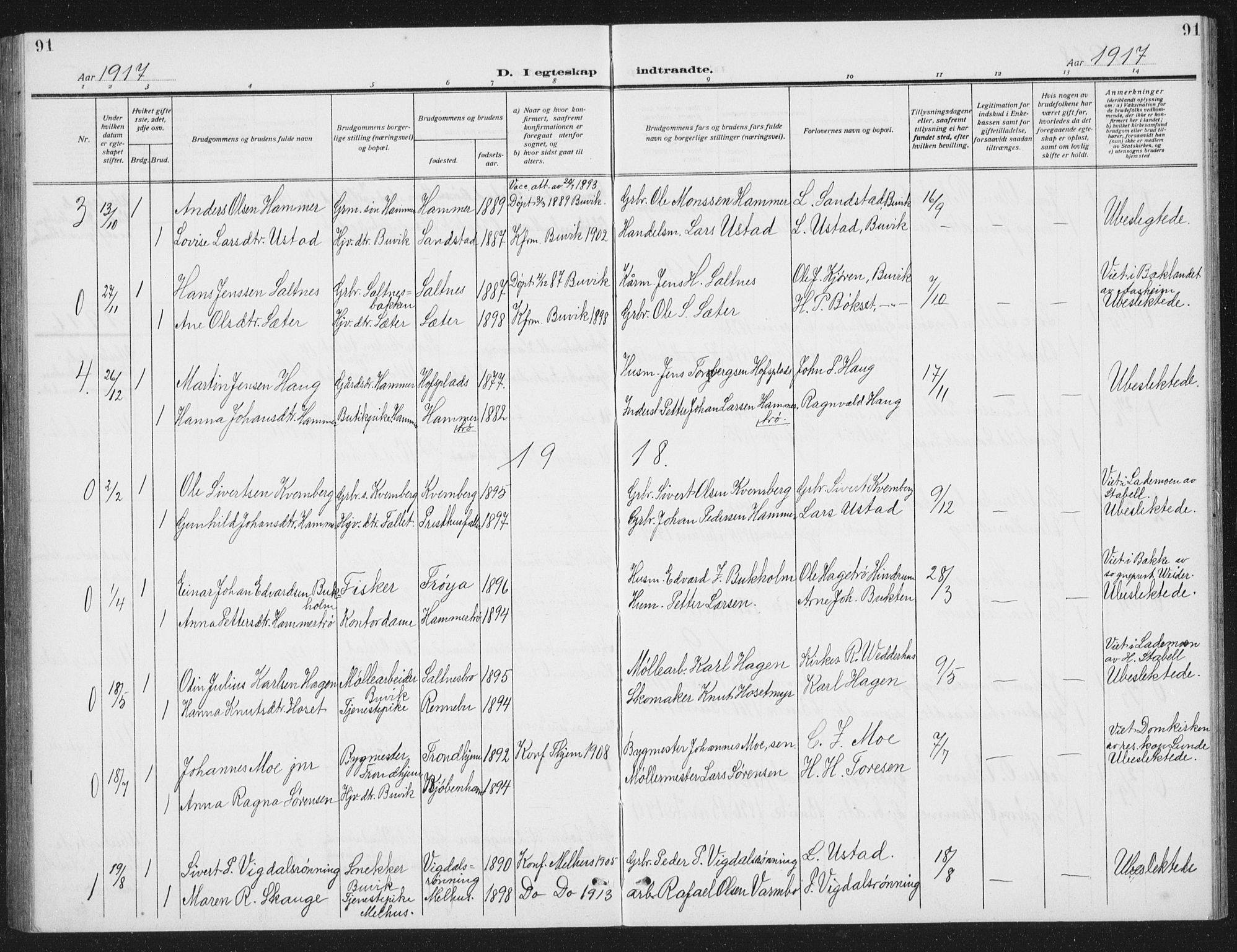 Ministerialprotokoller, klokkerbøker og fødselsregistre - Sør-Trøndelag, AV/SAT-A-1456/666/L0791: Parish register (copy) no. 666C04, 1909-1939, p. 91