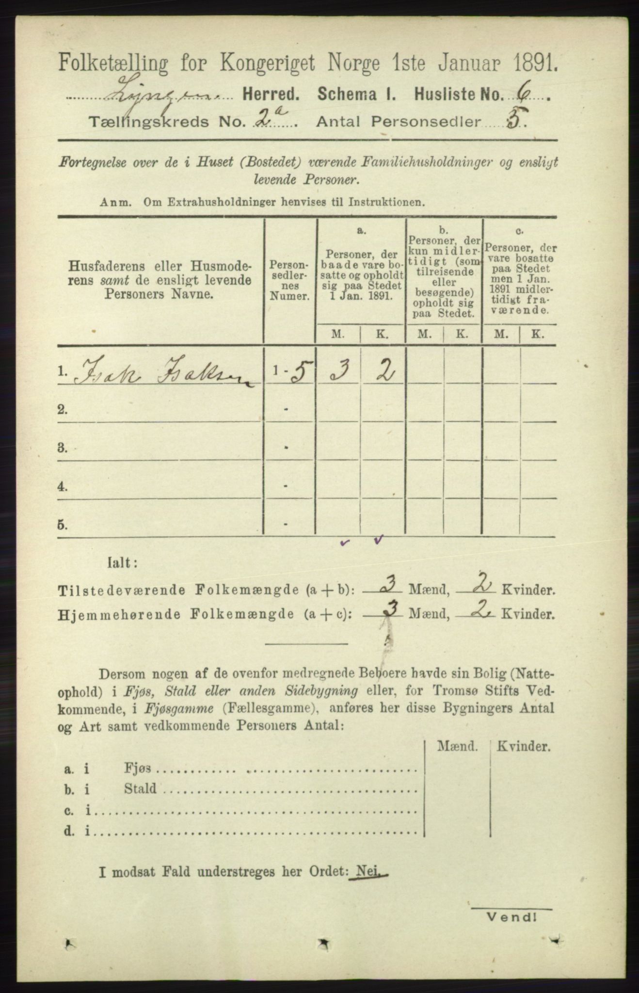 RA, 1891 census for 1938 Lyngen, 1891, p. 1933