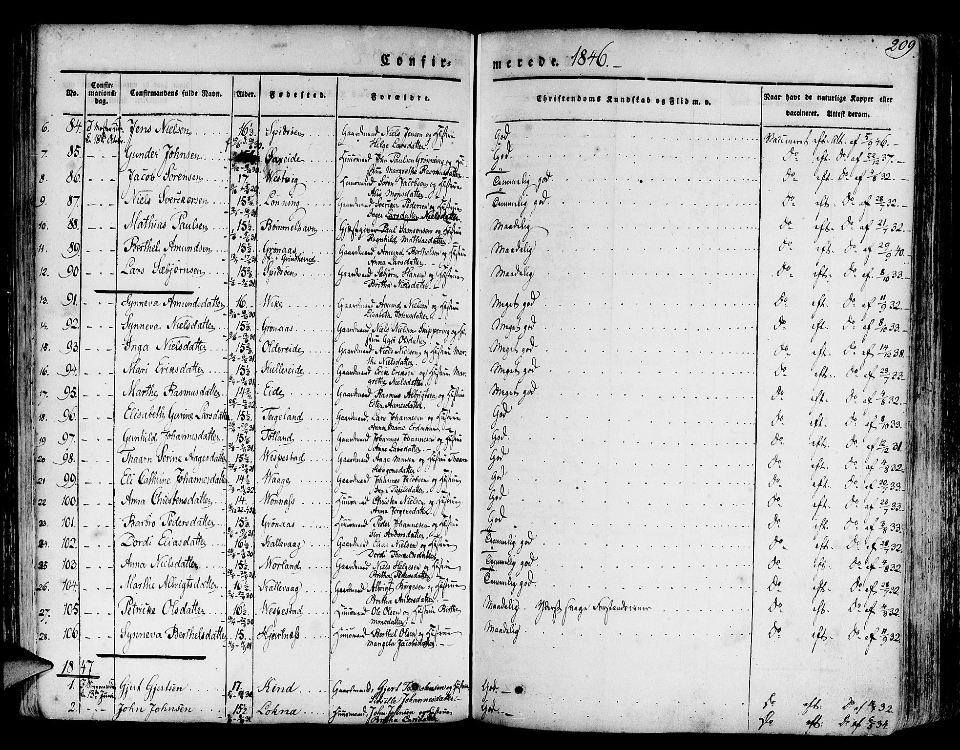 Finnås sokneprestembete, SAB/A-99925/H/Ha/Haa/Haaa/L0006: Parish register (official) no. A 6, 1836-1850, p. 209
