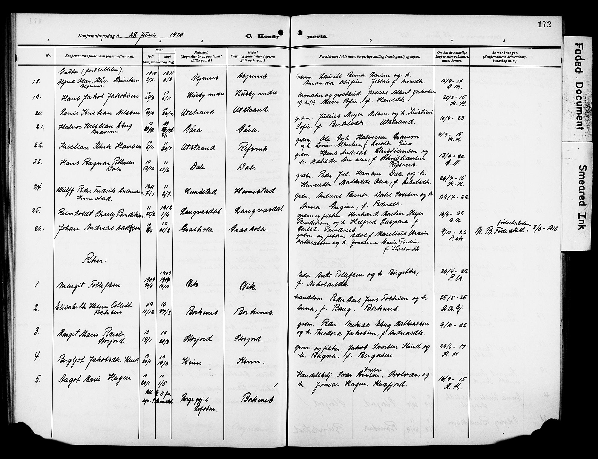 Kvæfjord sokneprestkontor, AV/SATØ-S-1323/G/Ga/Gab/L0006klokker: Parish register (copy) no. 6, 1912-1931, p. 172